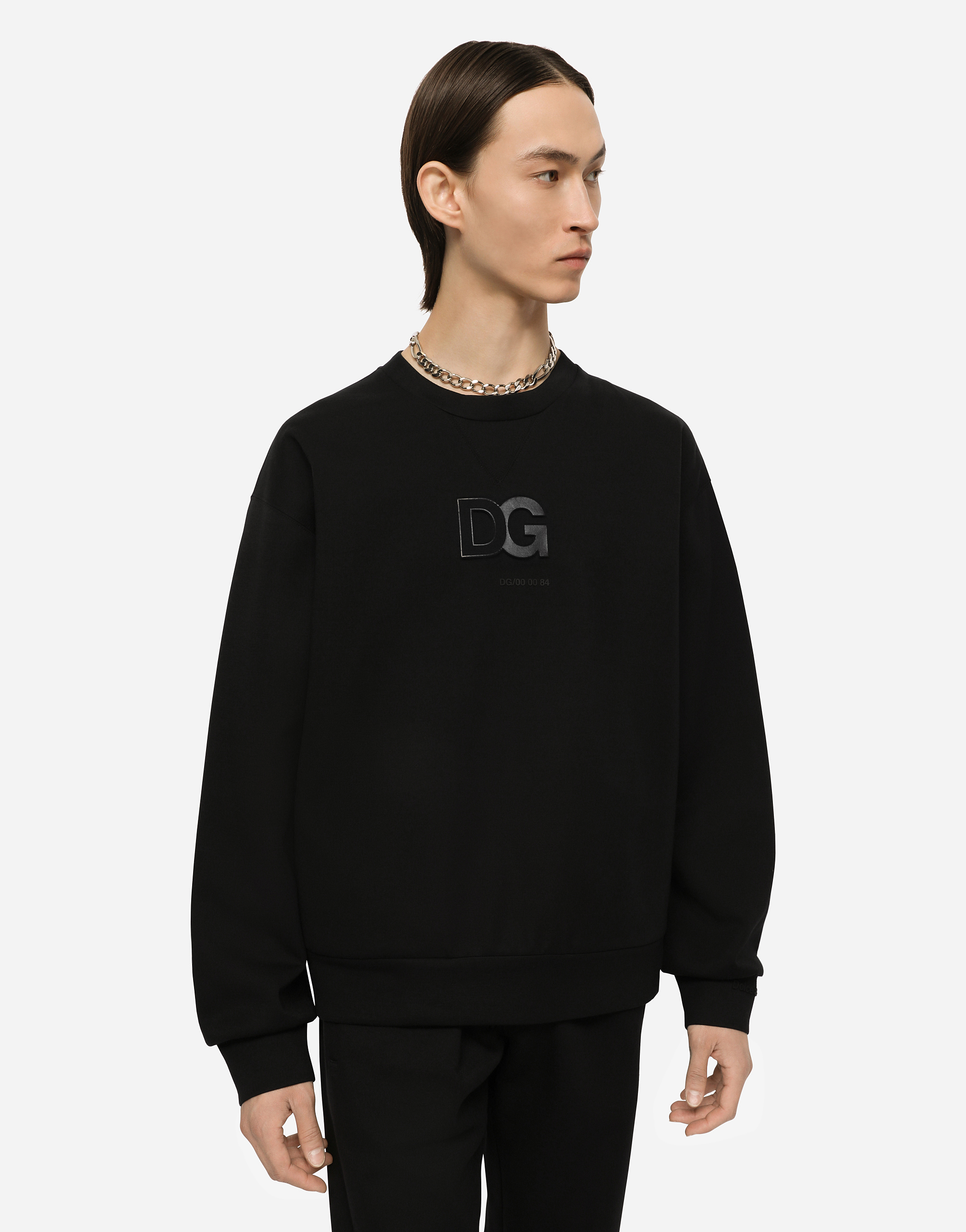 Jersey sweatshirt with 3D DG patch in Black