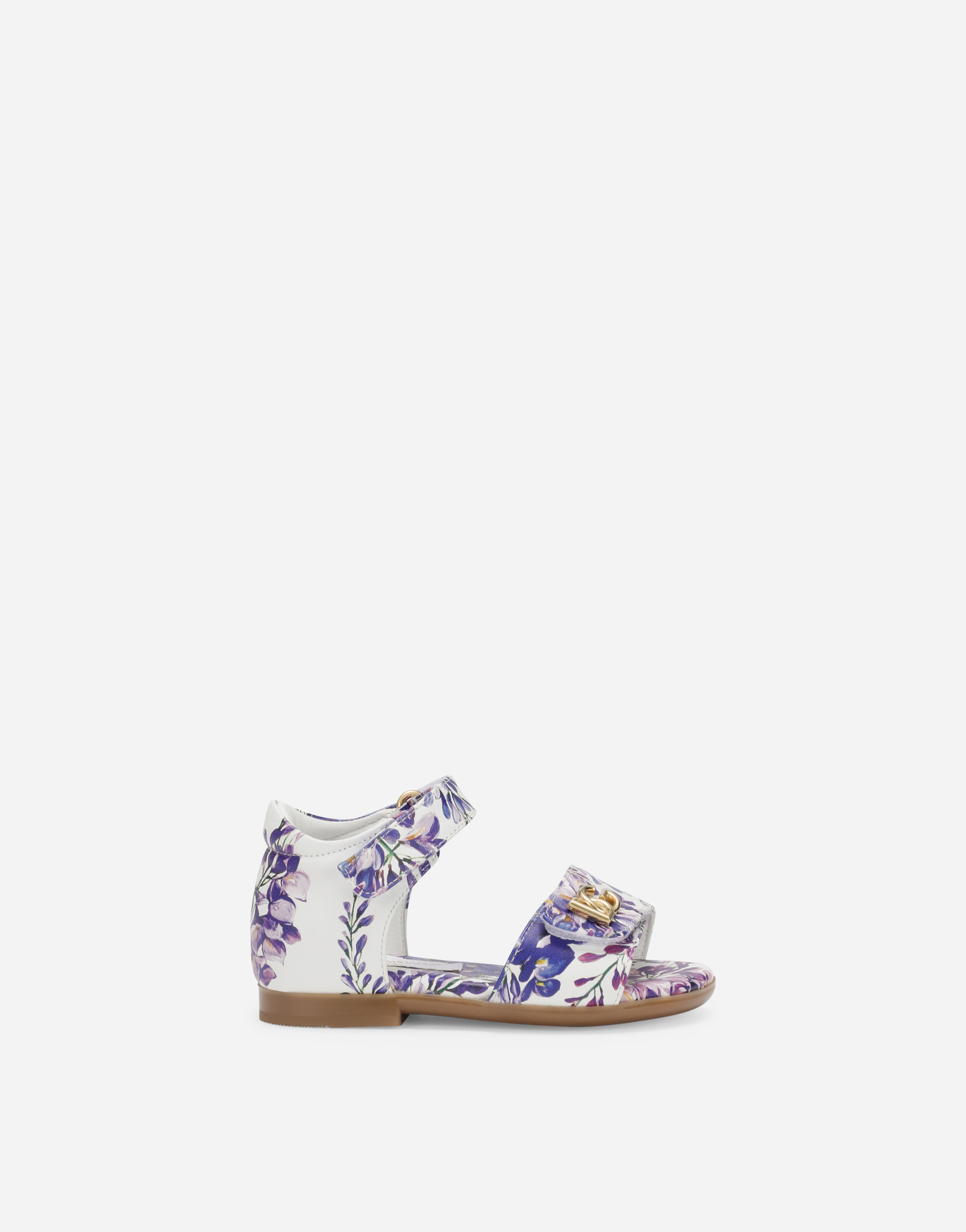 Nappa leather sandals with wisteria print in Multicolor