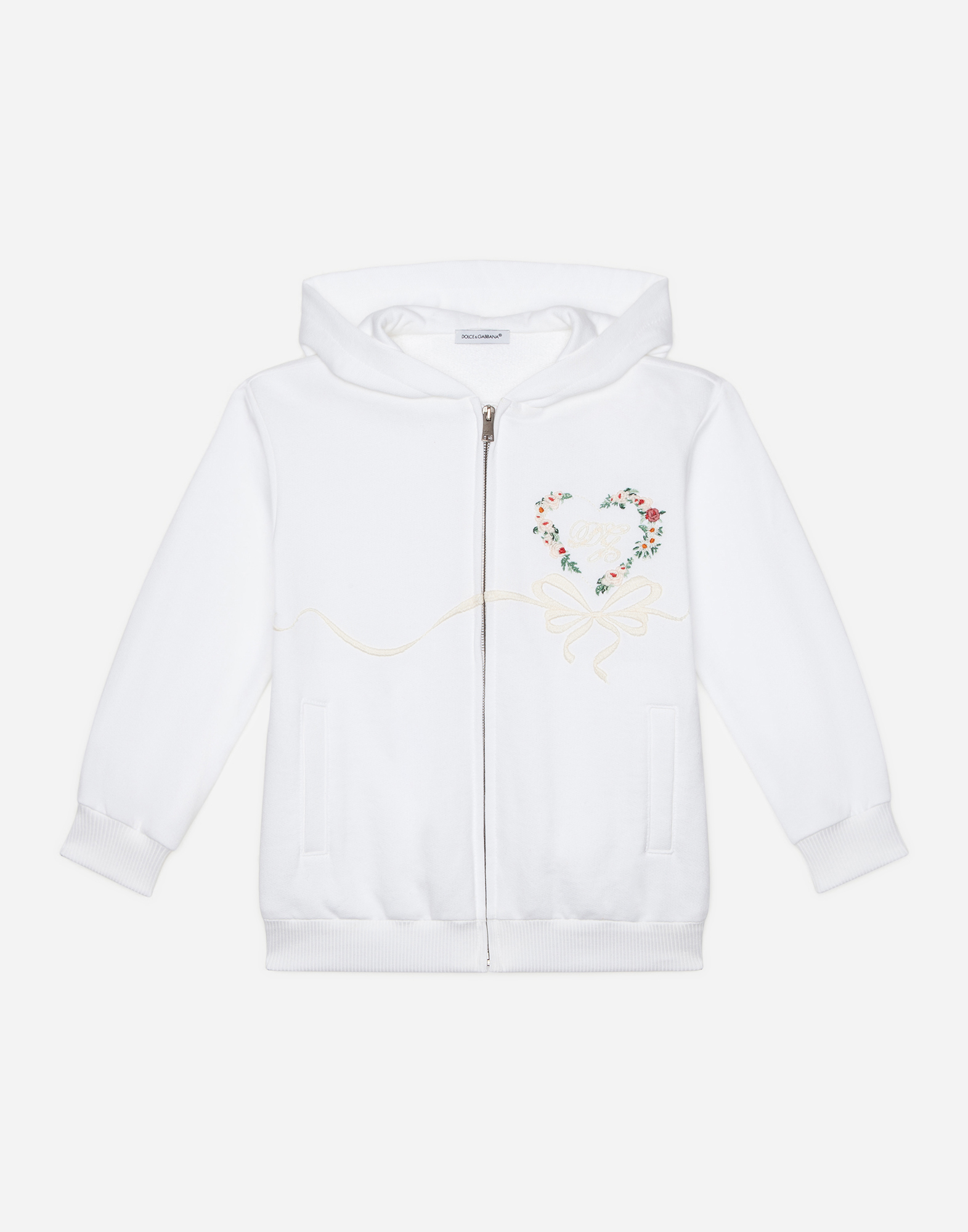 Dolce & Gabbana Kids' Jersey Hoodie With Heart And Dg Embroidery In White