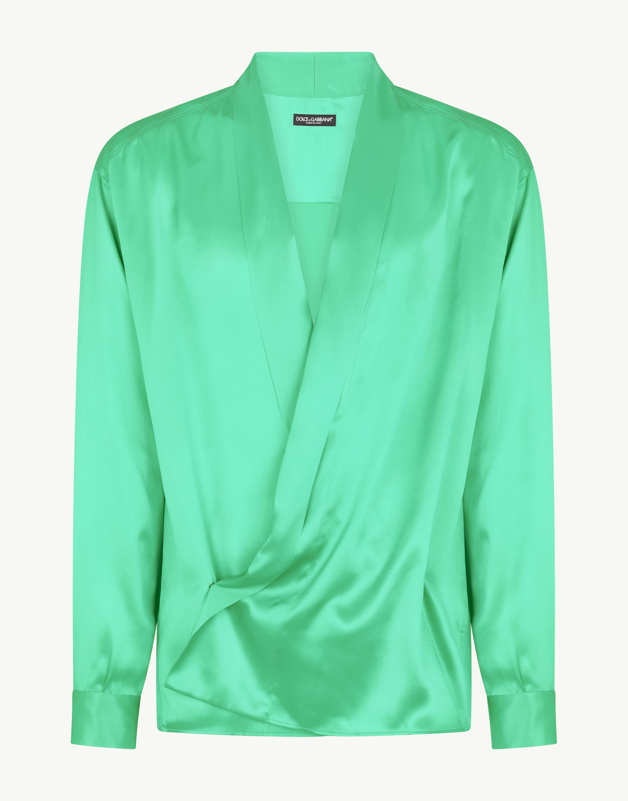 Oversize silk satin shirt in Green