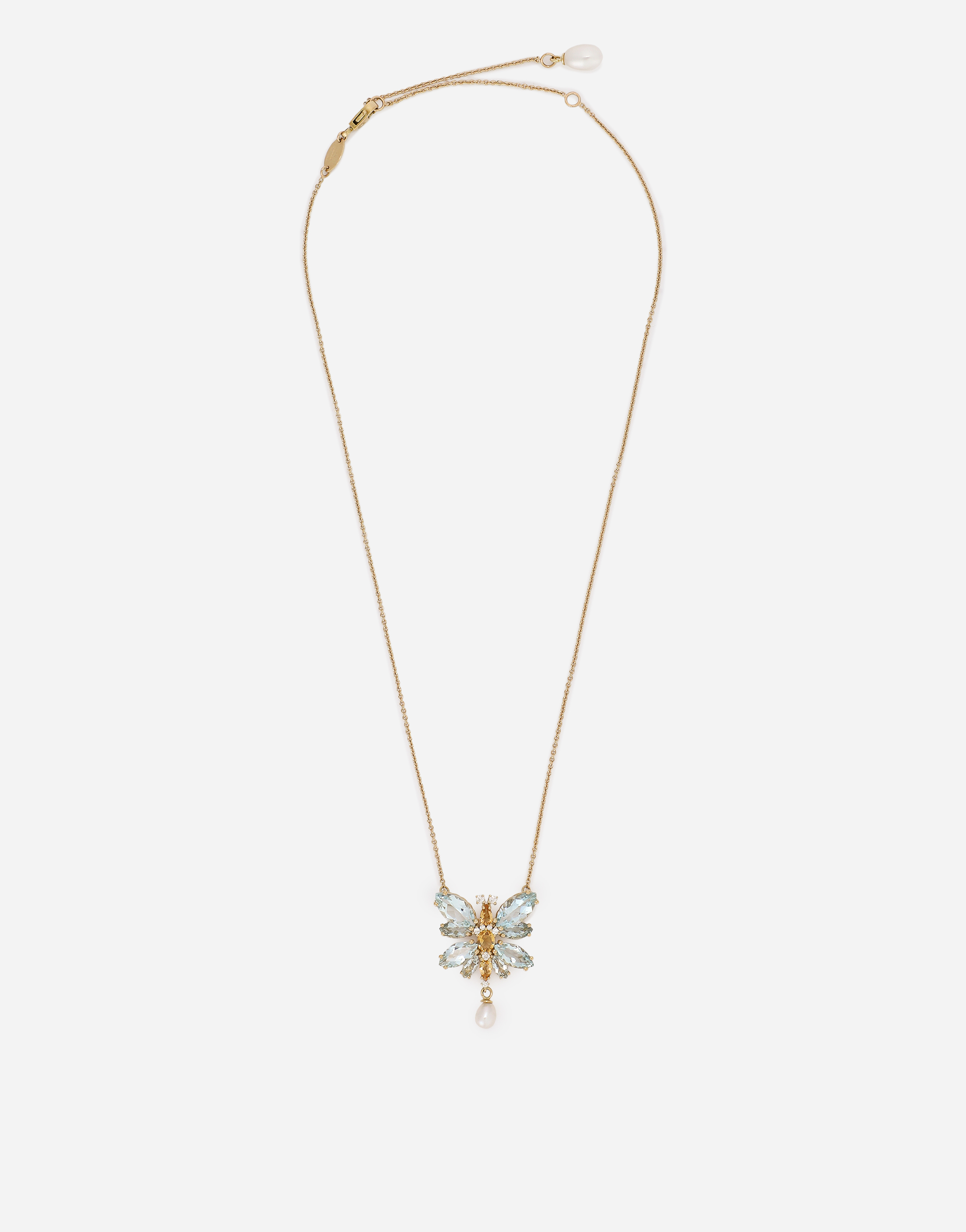 Spring necklace in yellow 18kt gold with aquamarine butterfly in Gold
