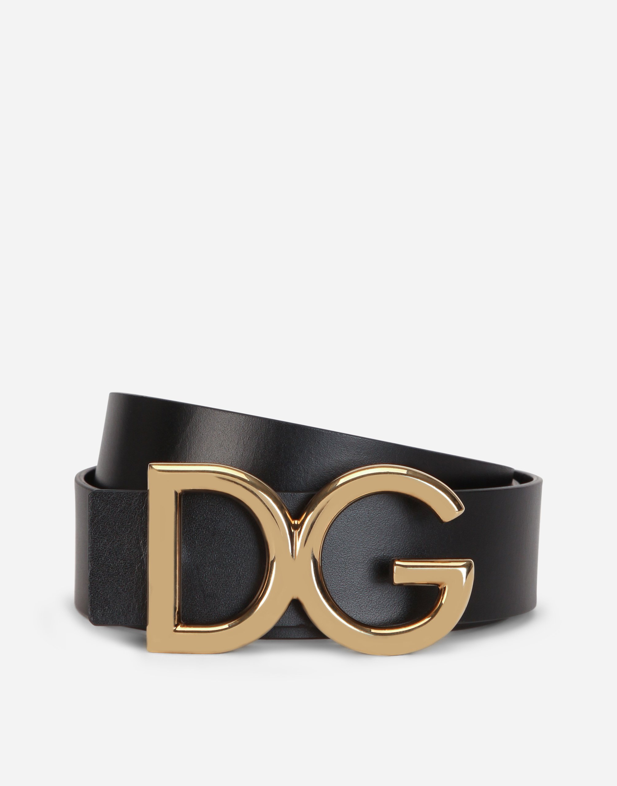 Leather belt with DG logo in Black