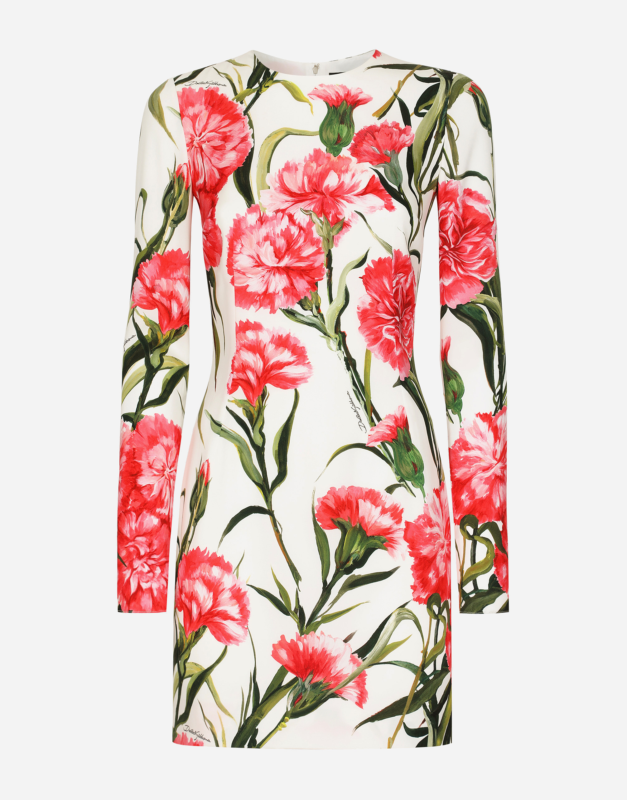 Short carnation-print charmeuse dress in Multicolor