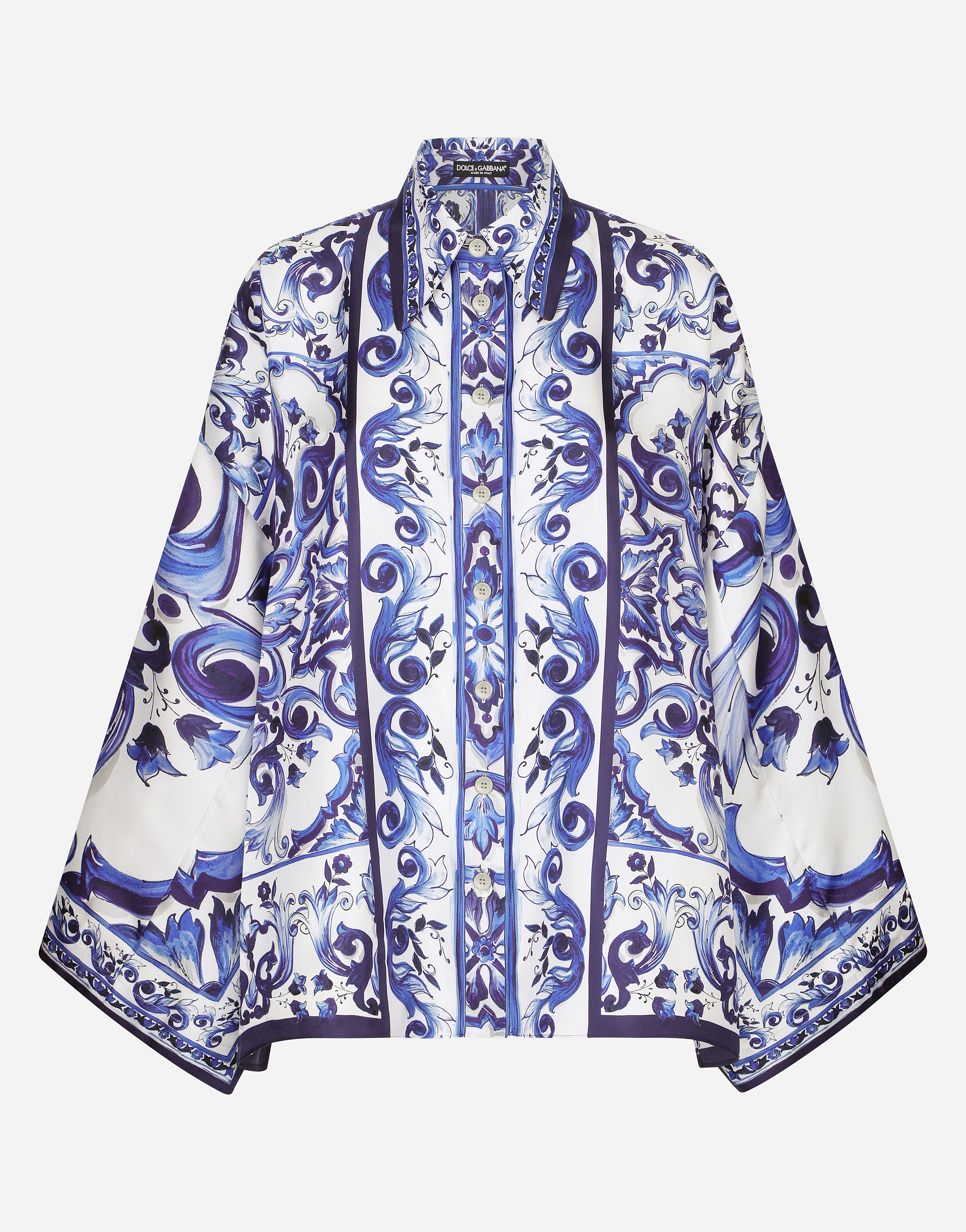 Majolica-print twill shirt with slits in Multicolor