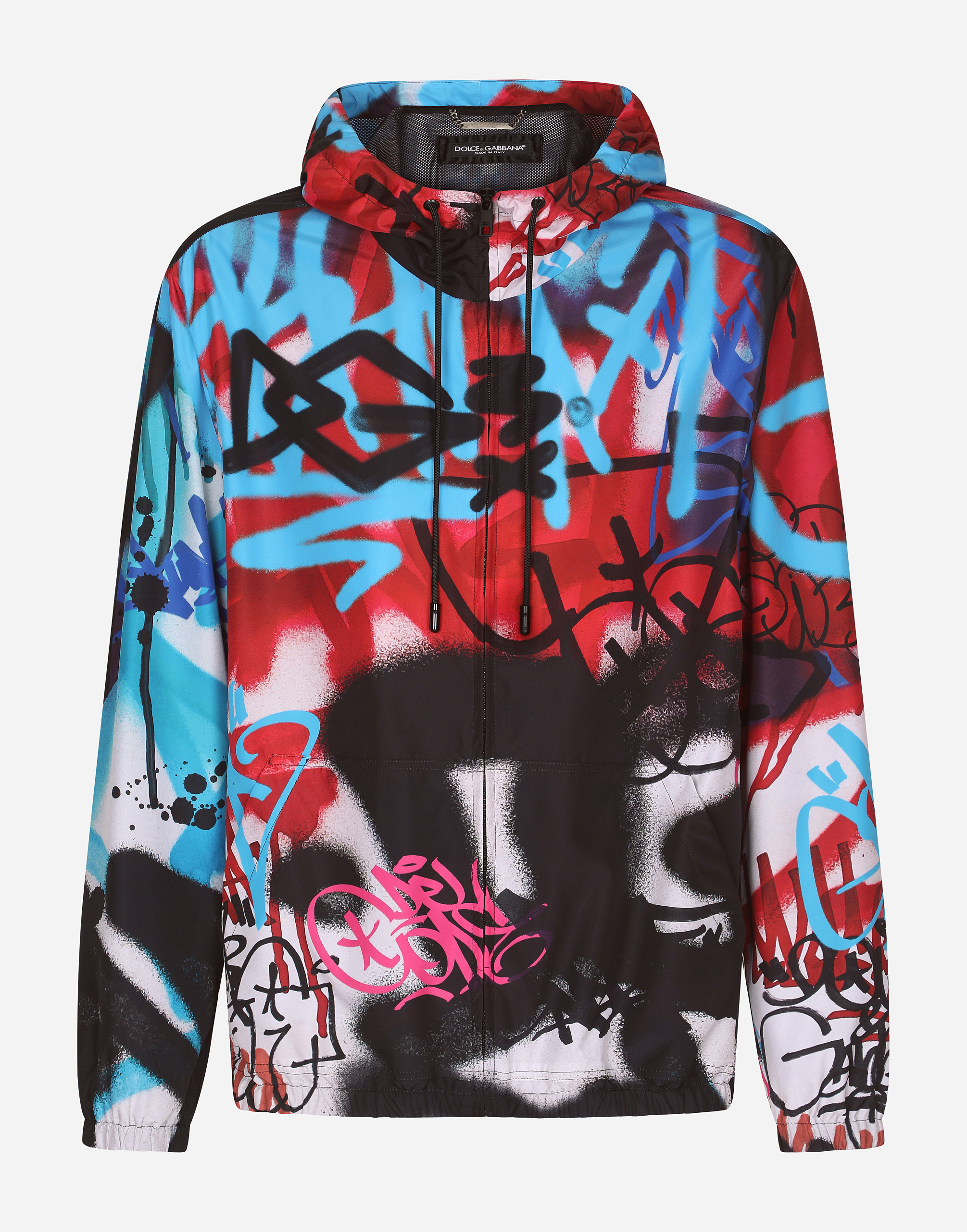 Hooded printed nylon jacket in Multicolor