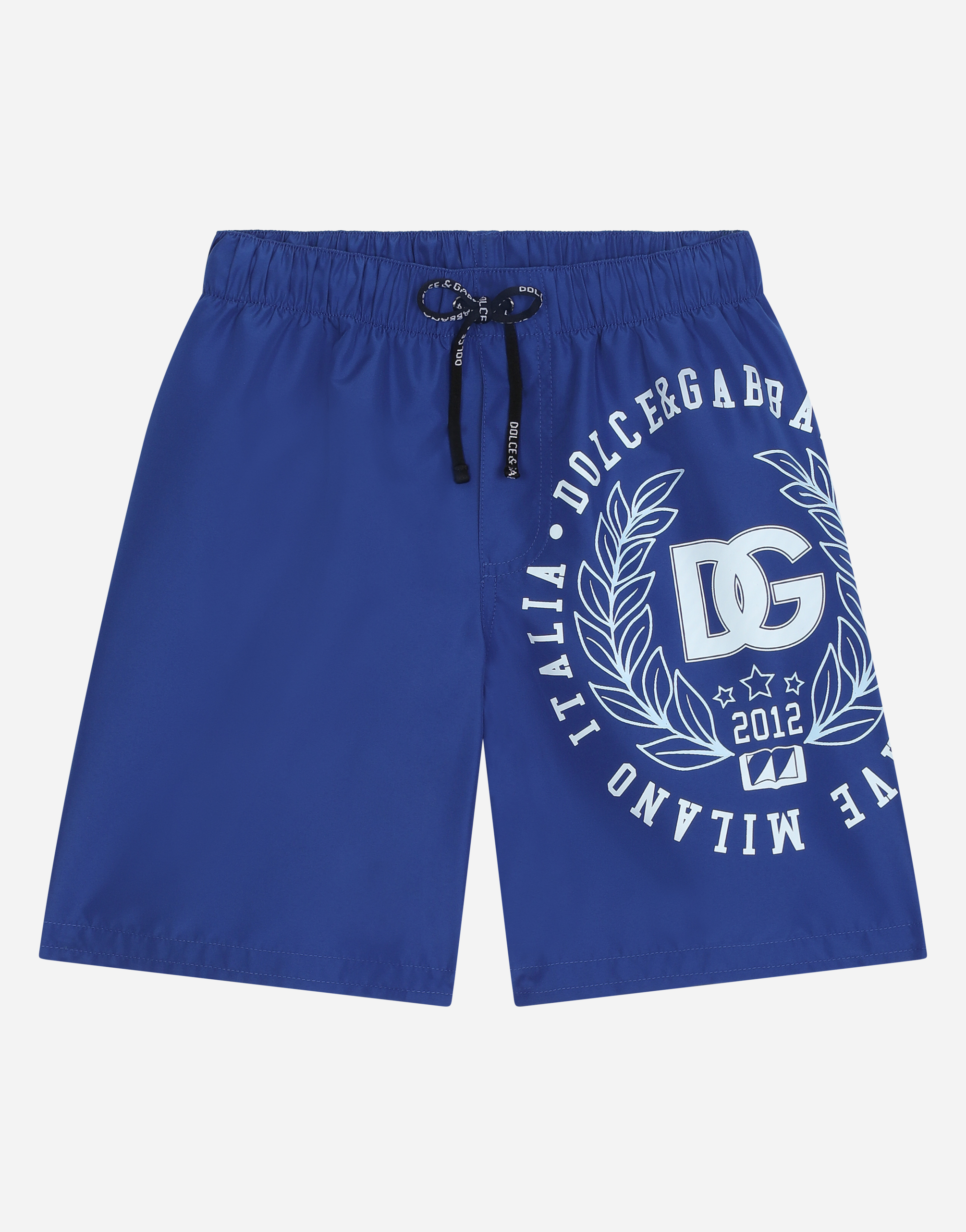 Nylon swim trunks with DG laurel logo in Blue