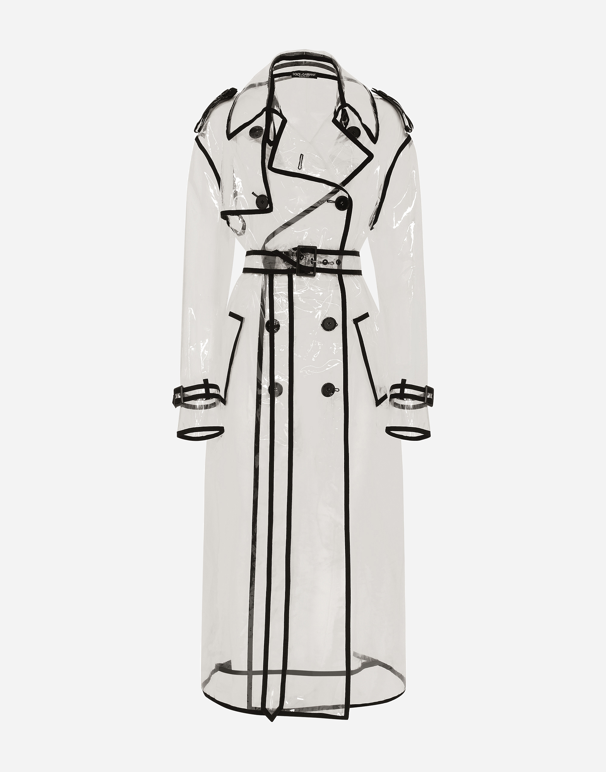 KIM DOLCE&GABBANA PVC trench coat with contrasting piping in Transparent