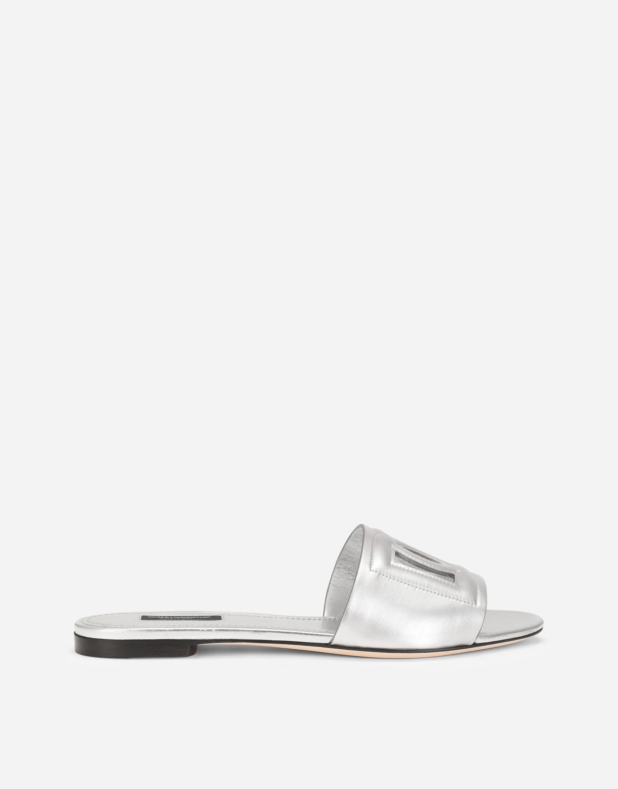 Nappa mordore slides with DG Millennials logo in Silver