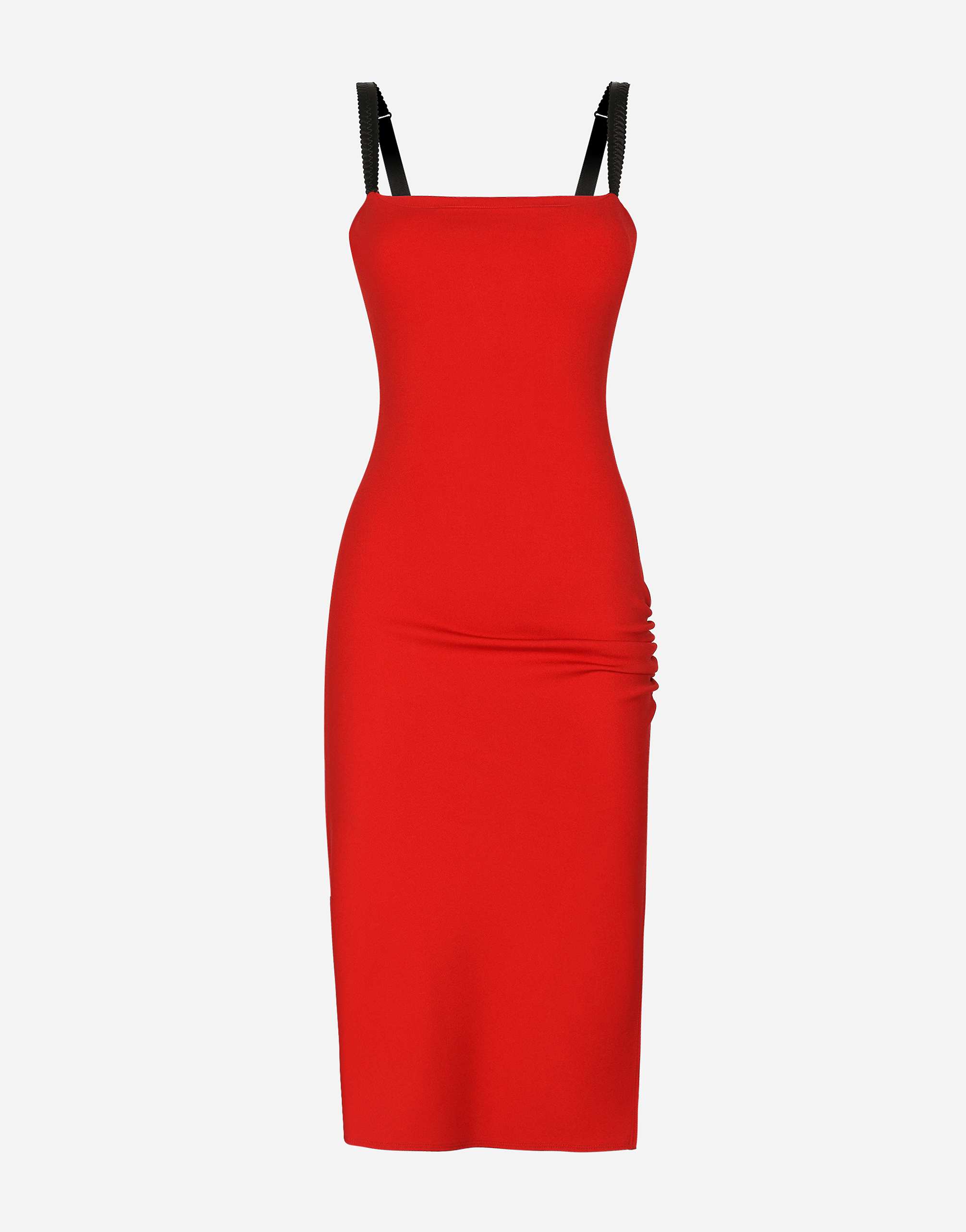Viscose dress with side slit and draping in Red