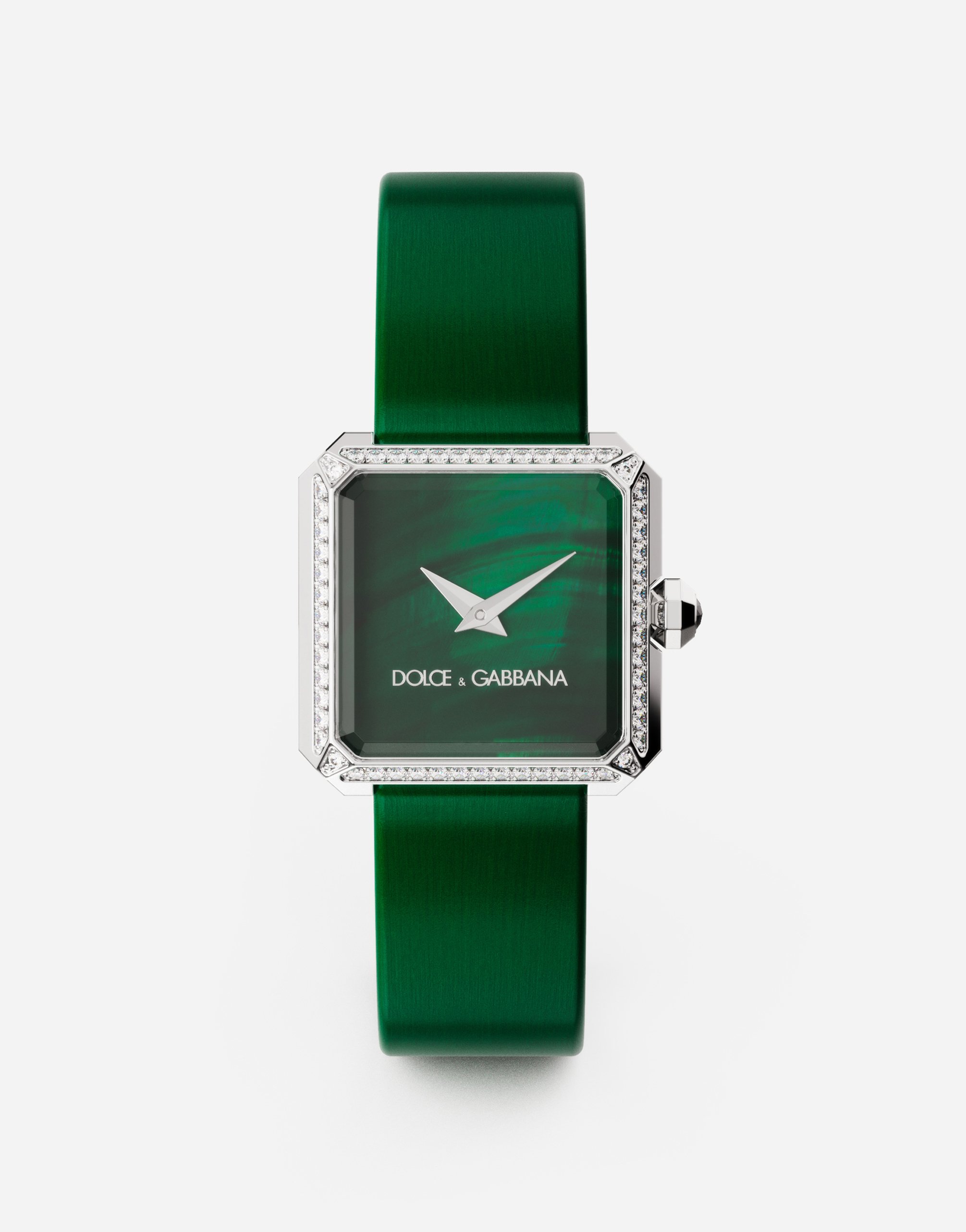 Steel watch with diamonds in Dark green