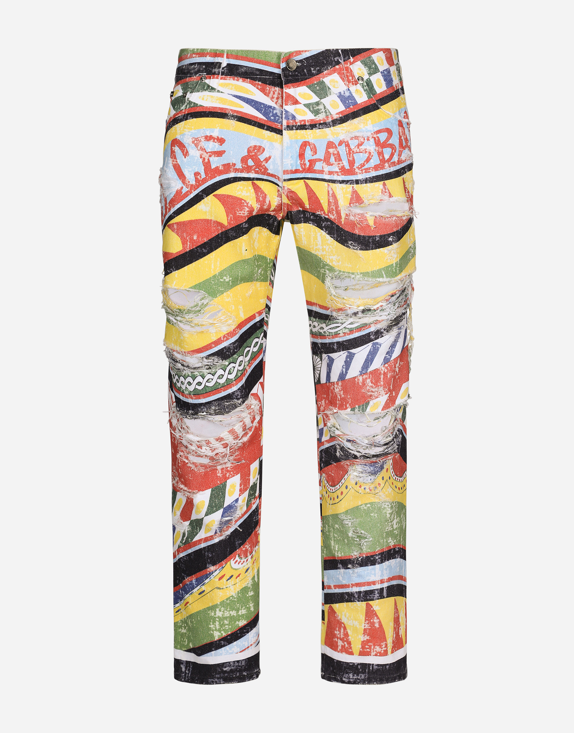 Loose overdyed jeans with carretto print in Multicolor