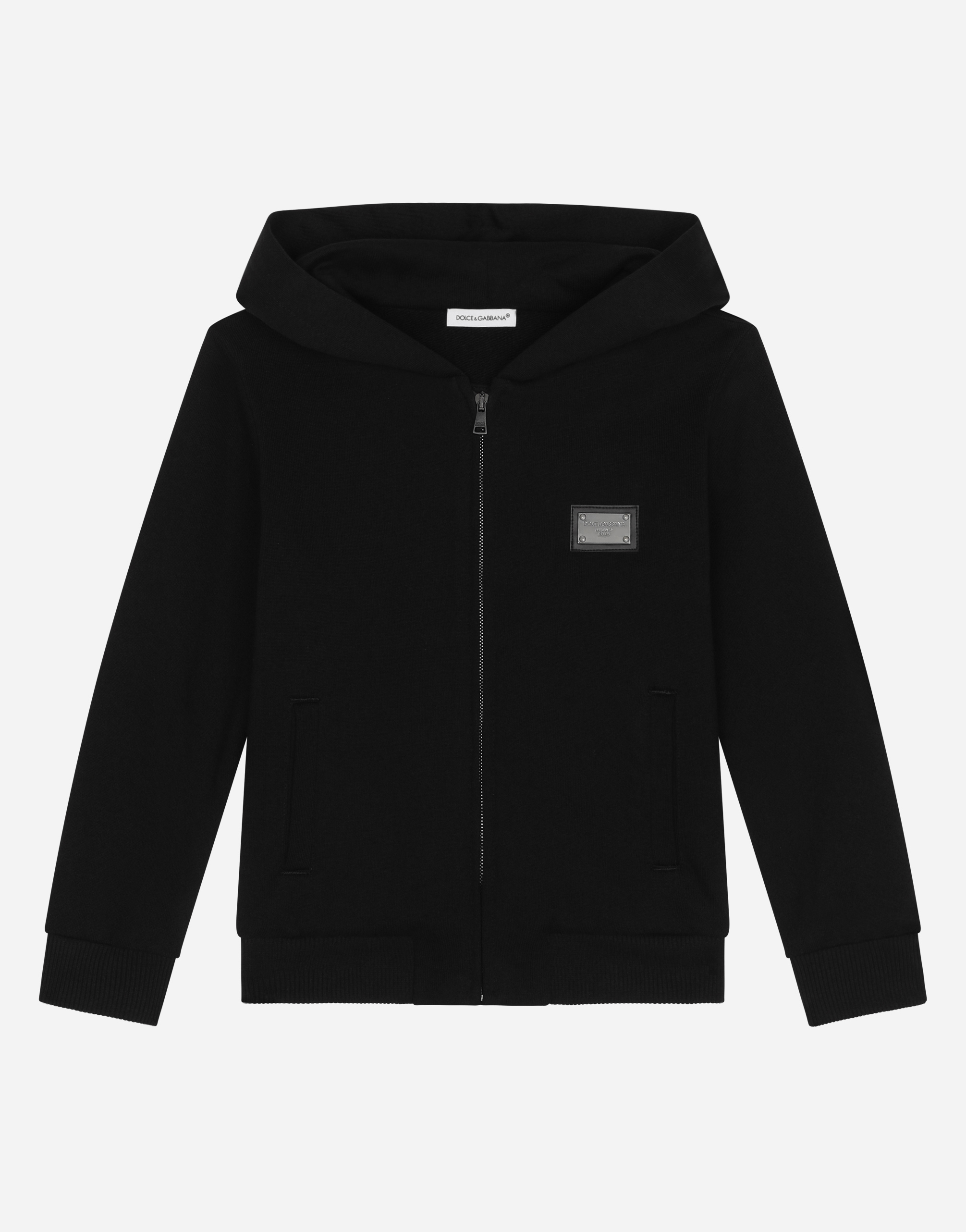 Zip-up hoodie with logo tag in Black