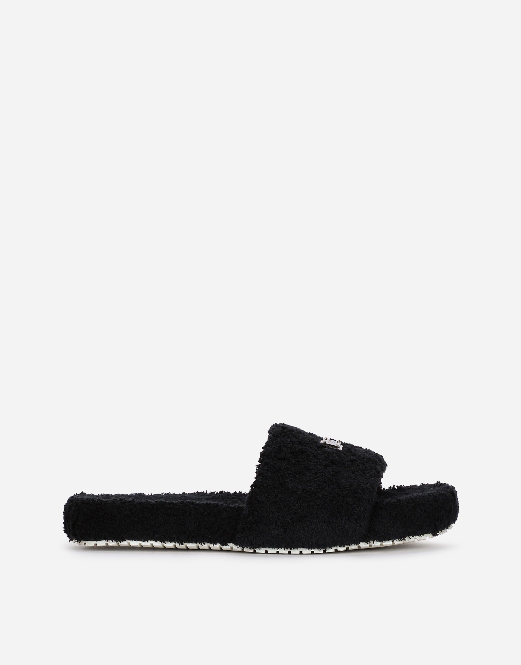 Terrycloth sliders with logo tag in Black
