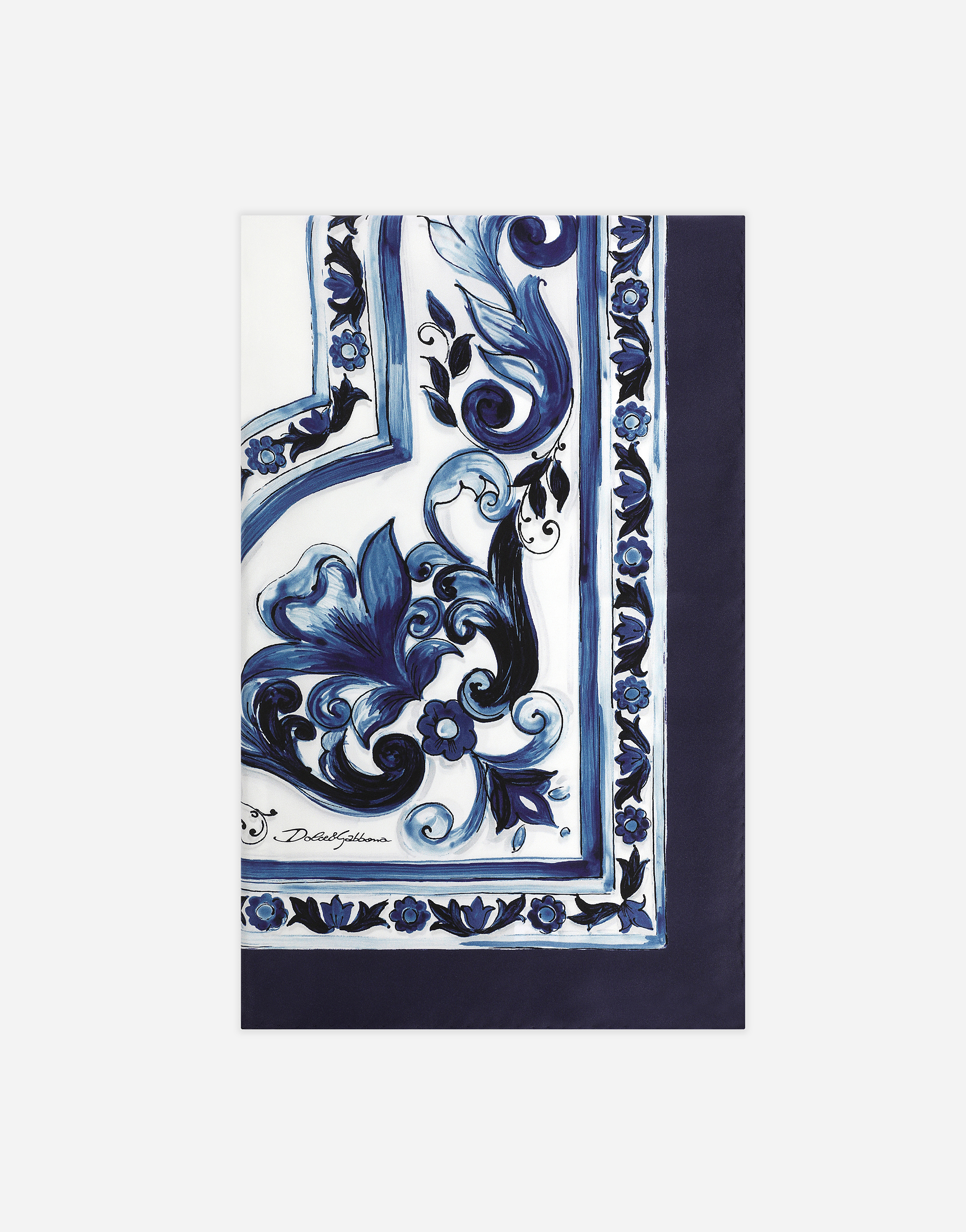 Large majolica-print twill scarf (140 x 140) in Multicolor