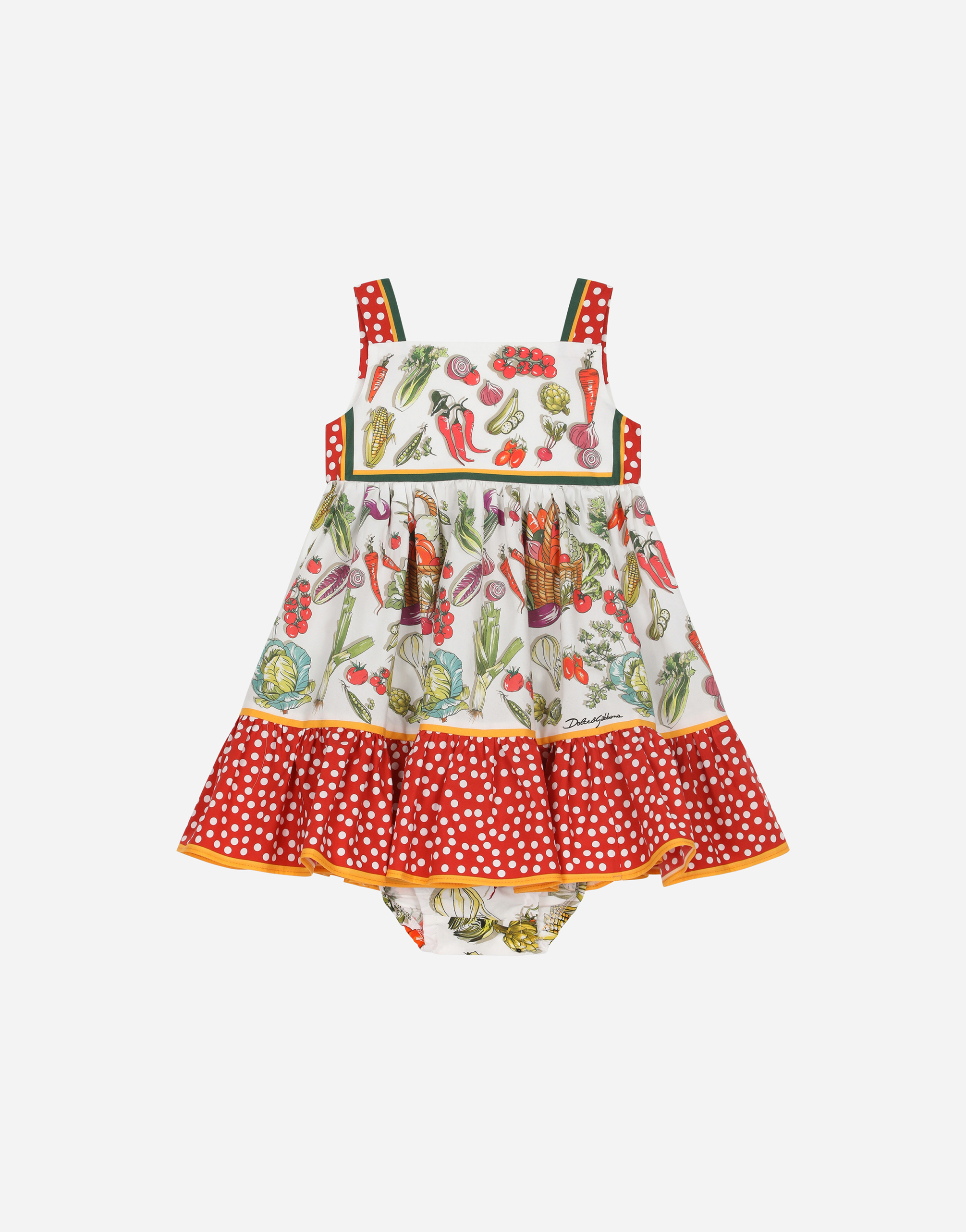 Vegetable-print poplin midi dress in Multicolor