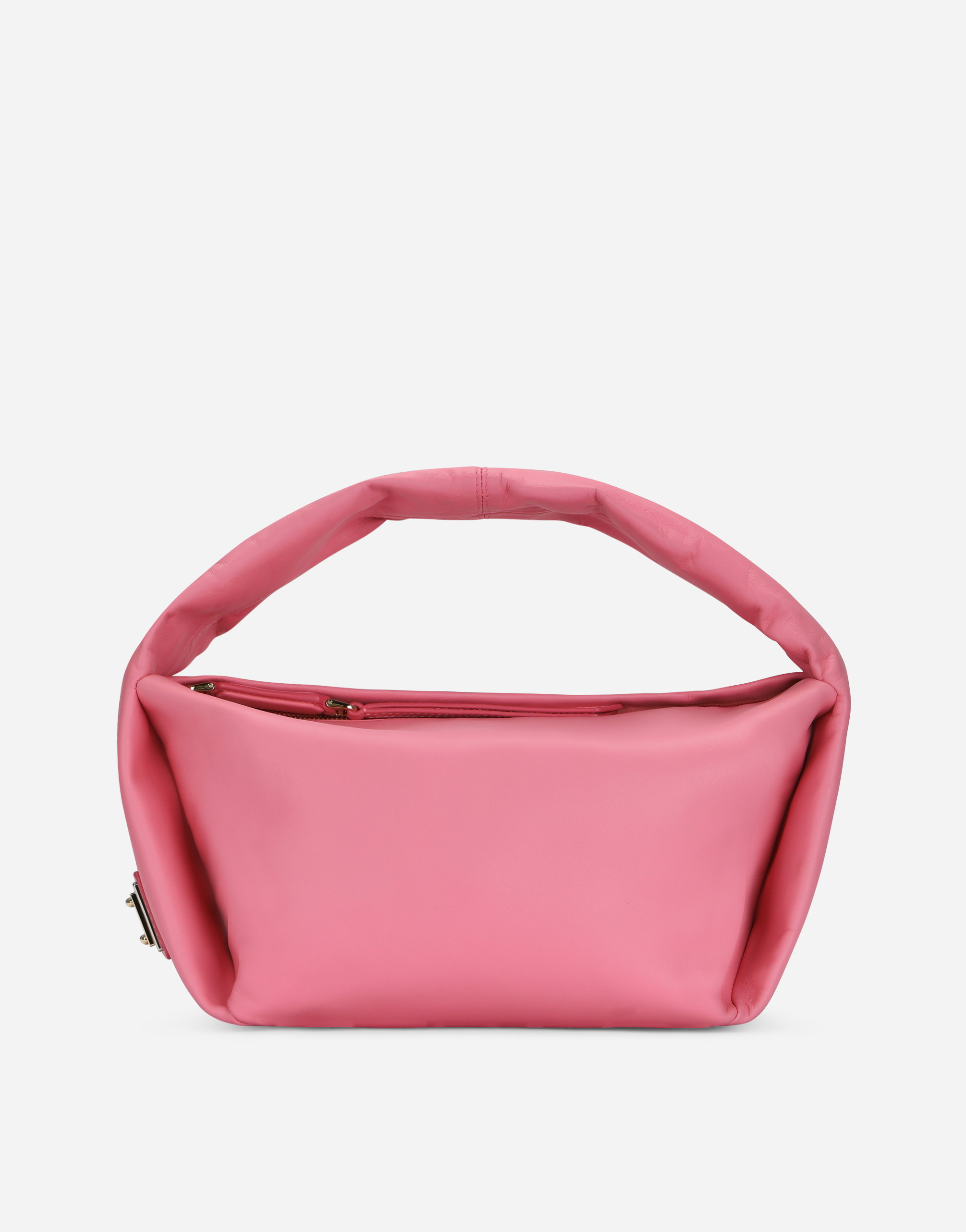 Small nappa leather soft bag with branded tag in Pink