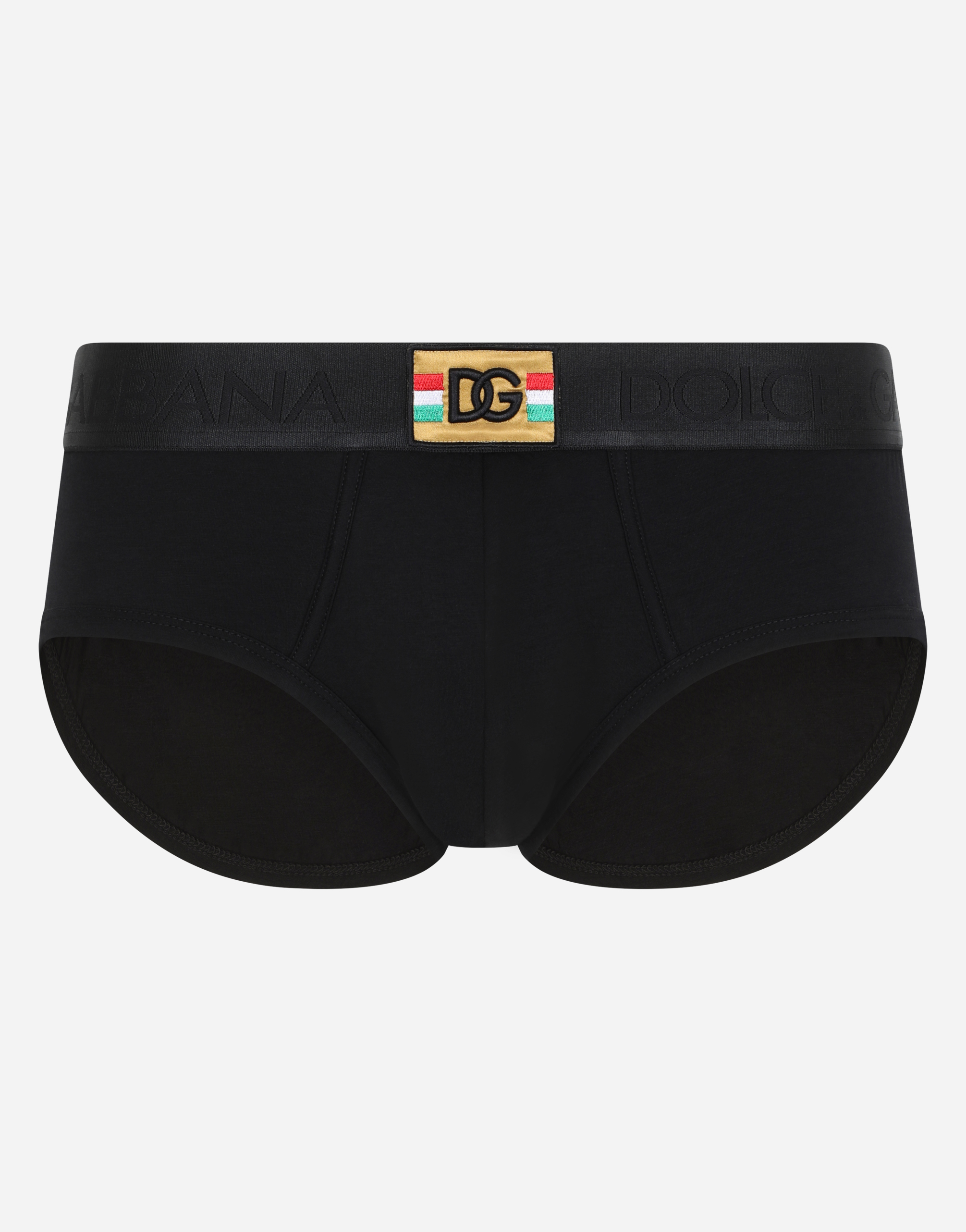 Two-way-stretch jersey Brando briefs with DG patch in Black