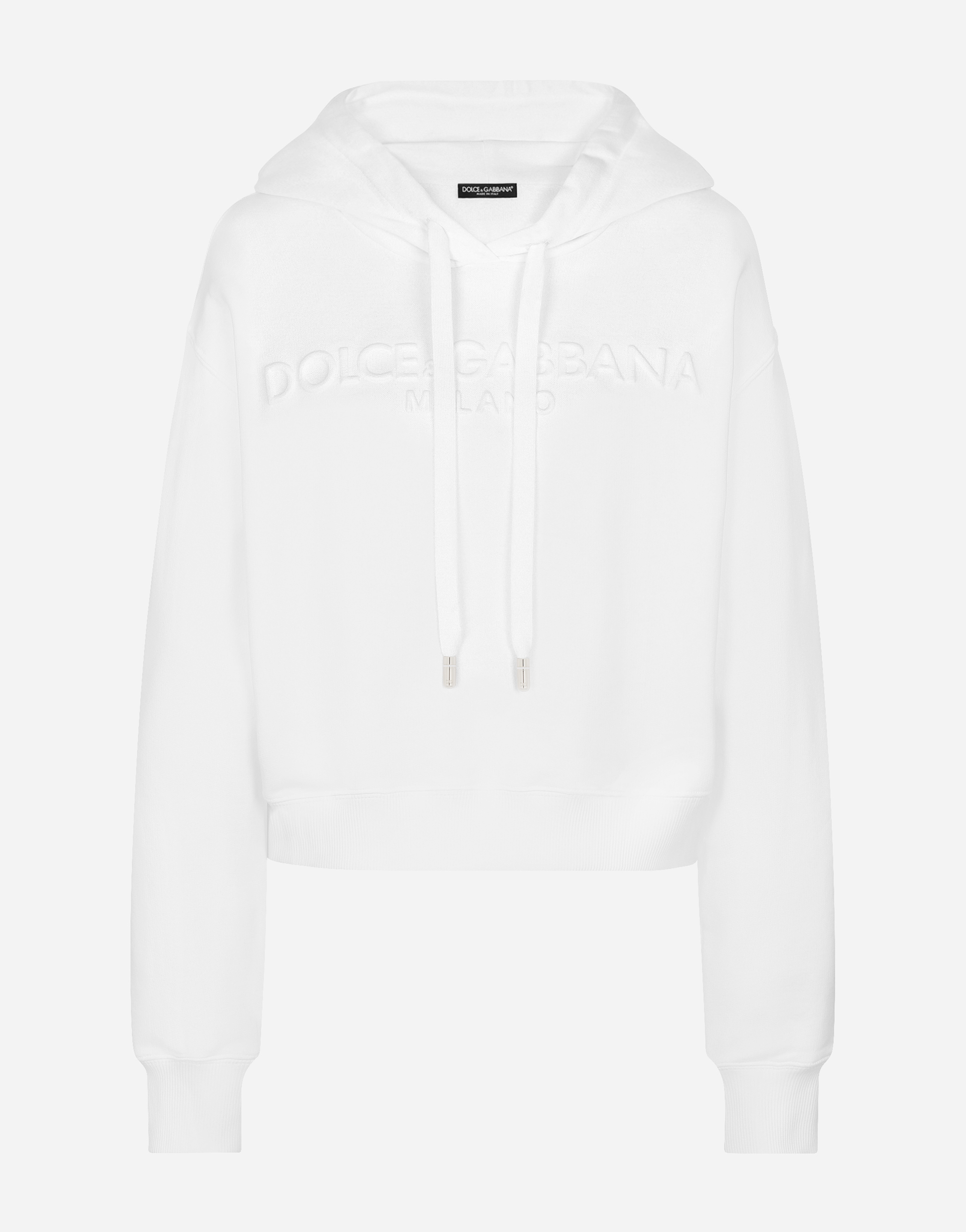 Jersey hoodie with embossed logo in White