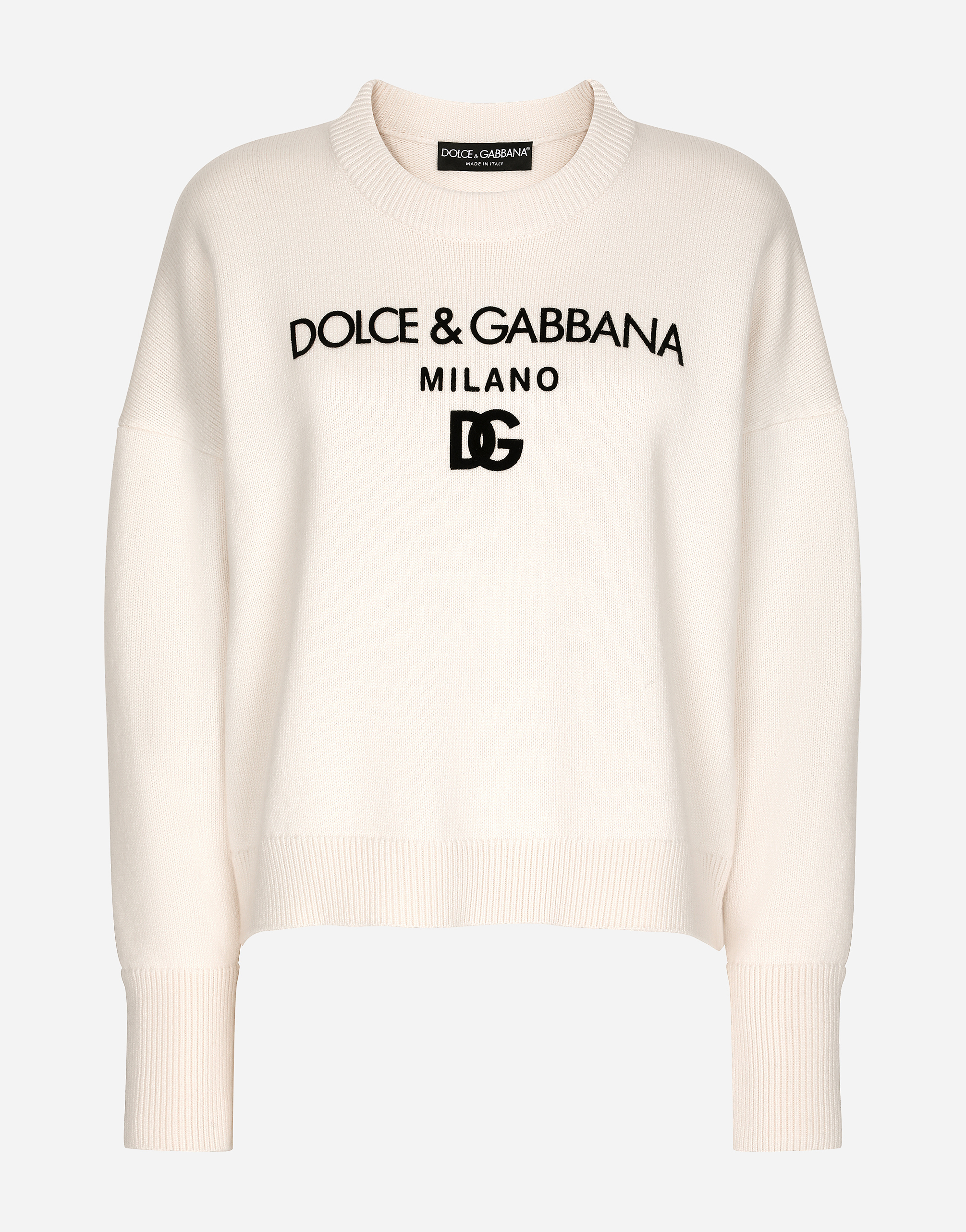 Cashmere sweater with flocked DG logo in White