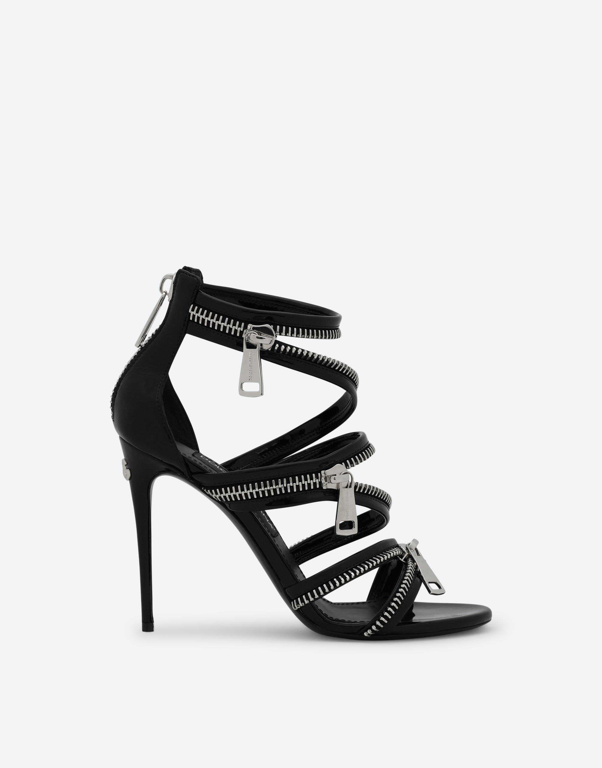 Polished calfskin sandals with zipper in Black