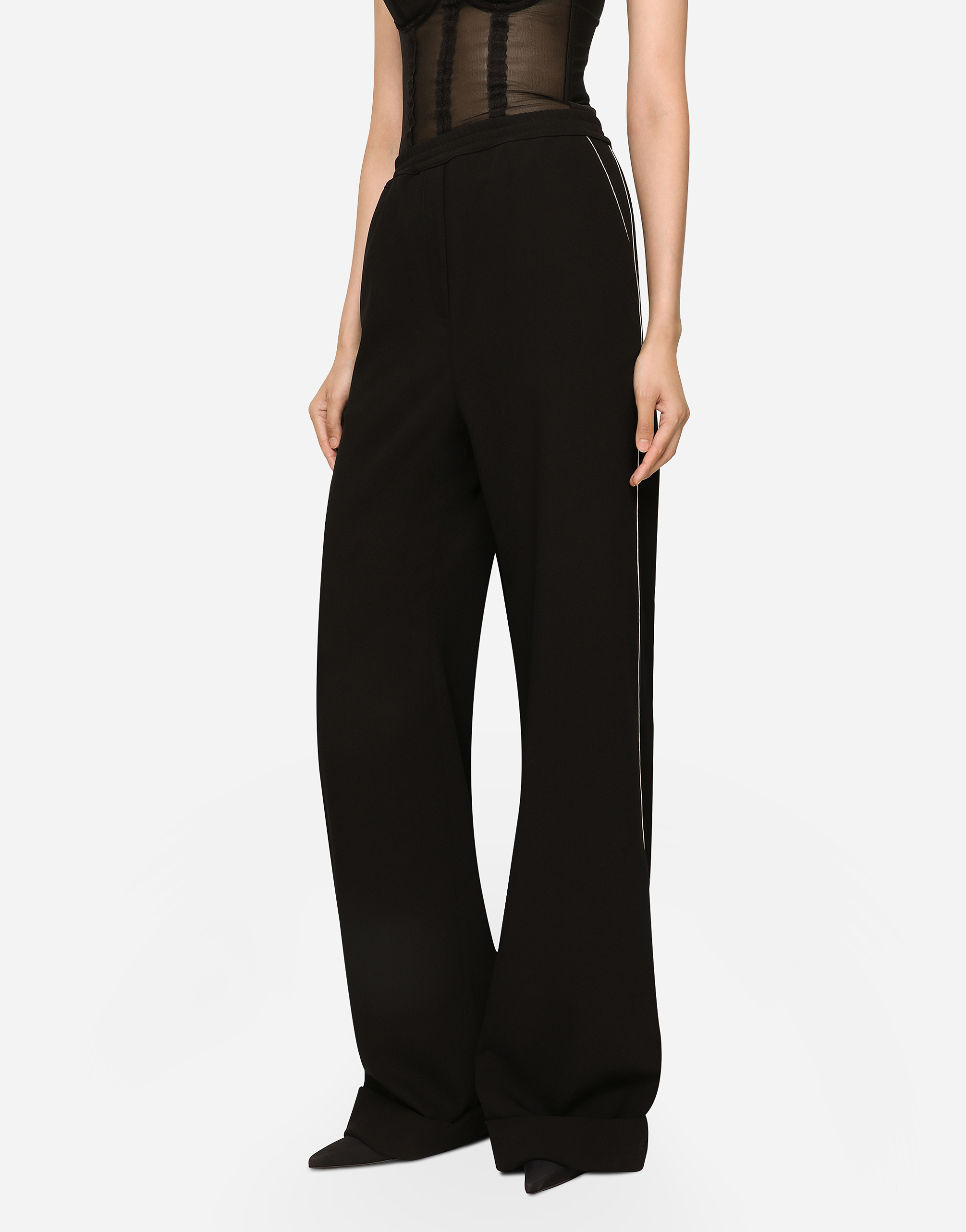 Shop Dolce & Gabbana Woolen Pajama Pants With Piping In Black