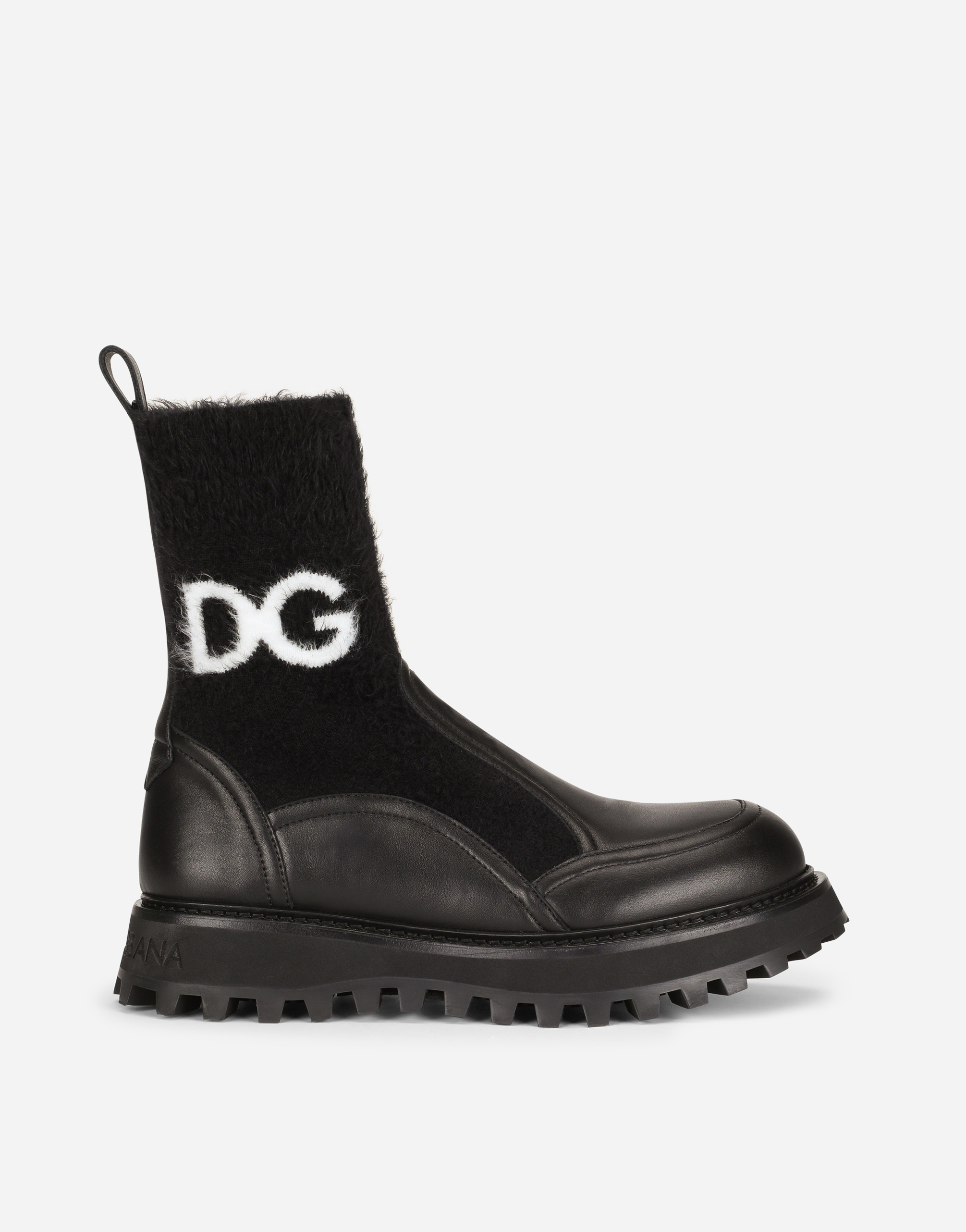 Horse calfskin ankle boots with branded sock in Black/White
