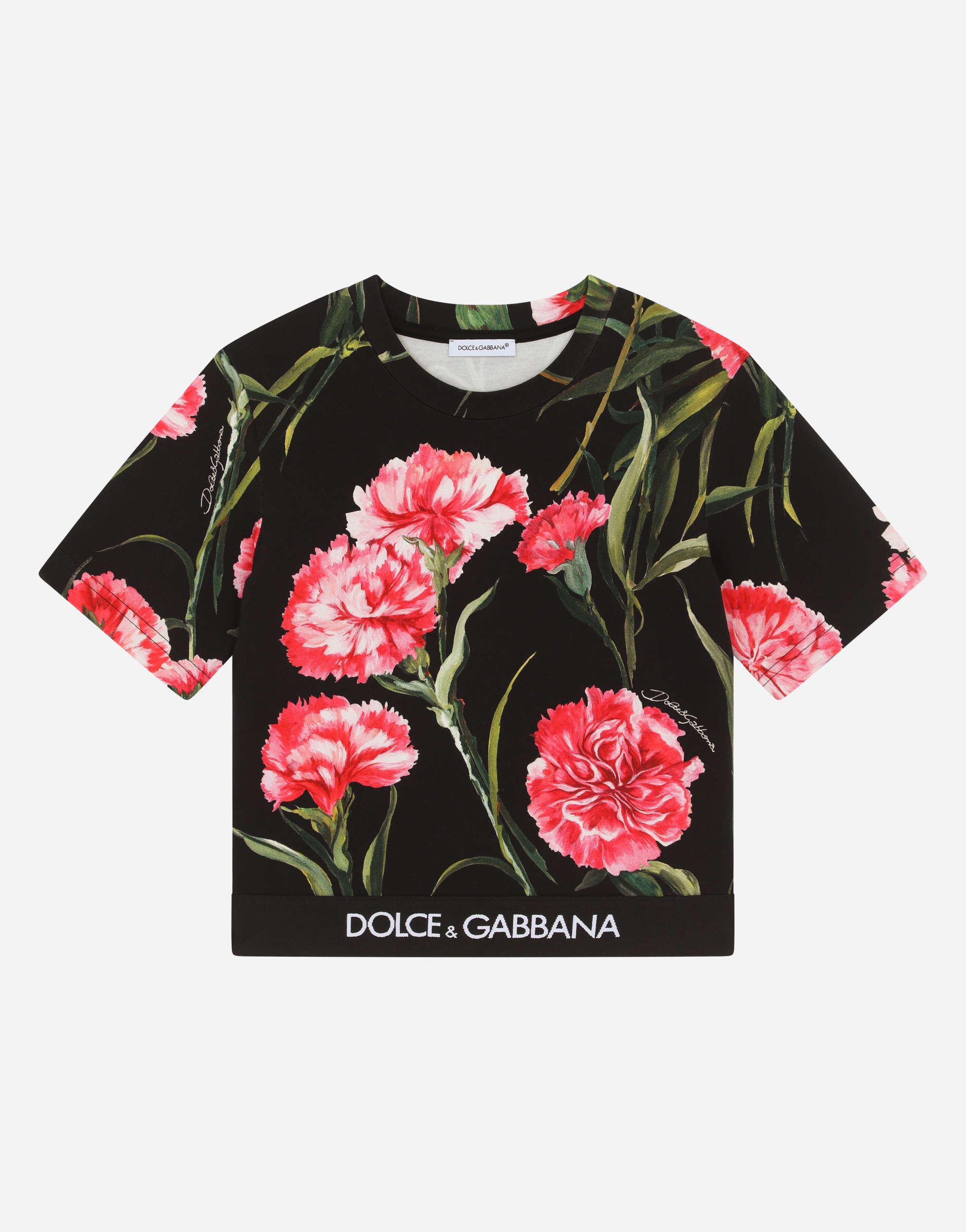 Carnation-print interlock T-shirt in Multicolor