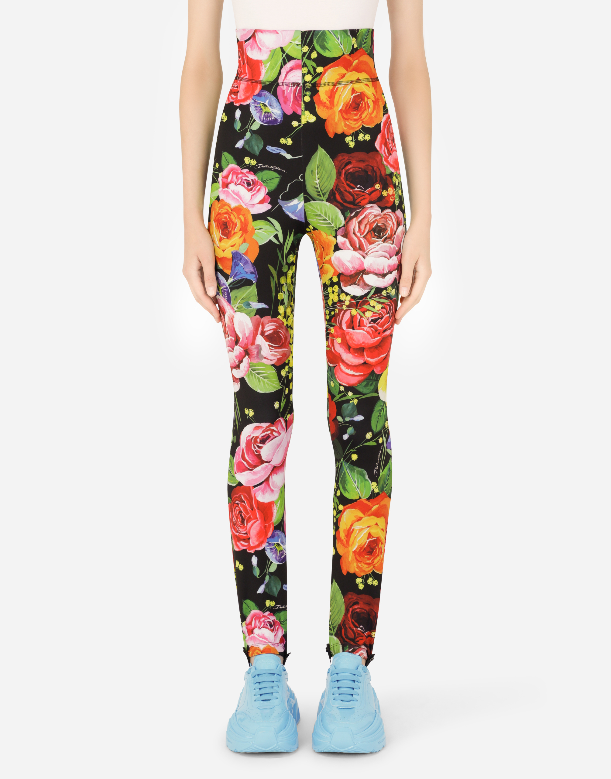 Run-resistant jersey leggings with bouquet print in Multicolor
