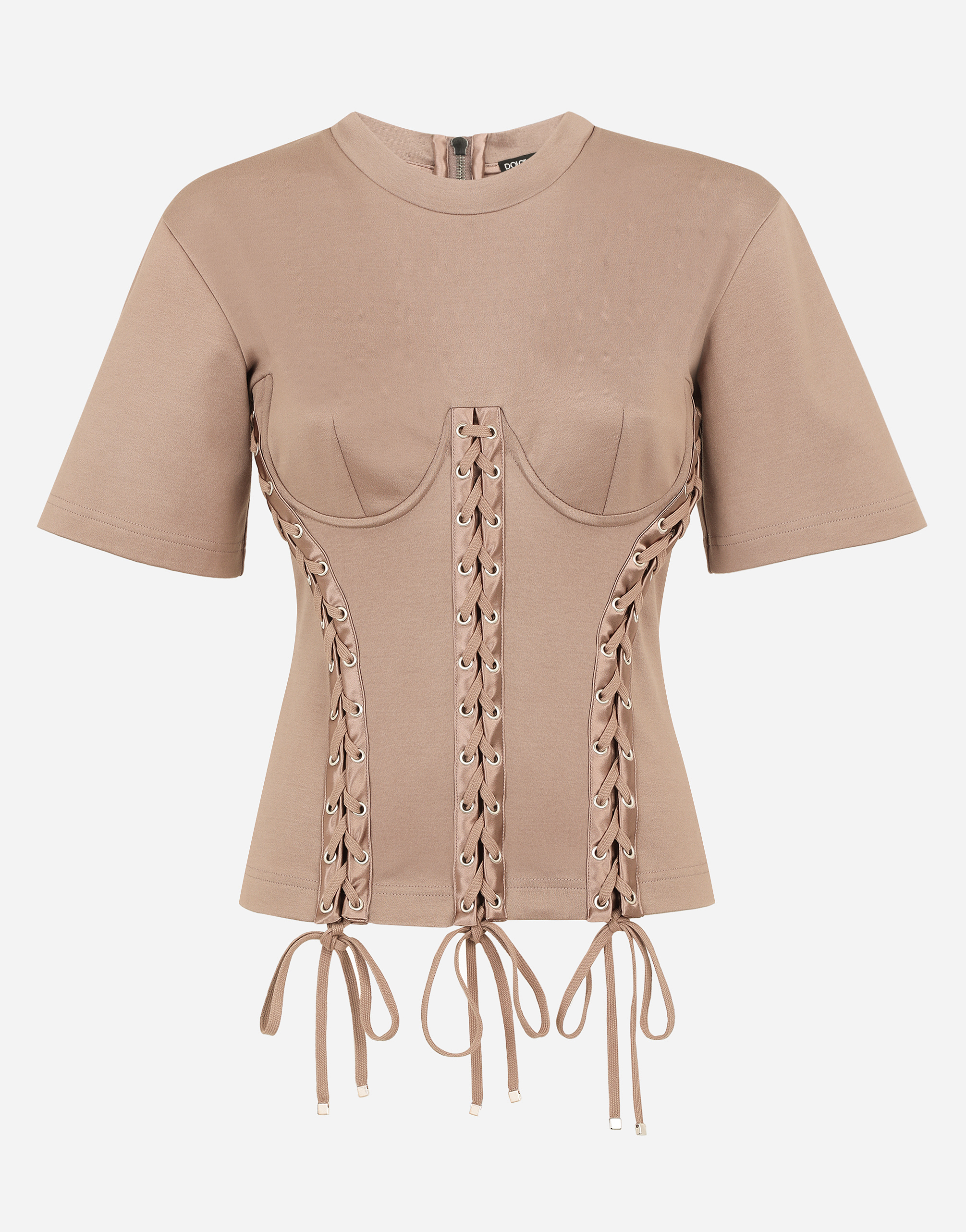 Corset T-shirt with laces and eyelets in Brown