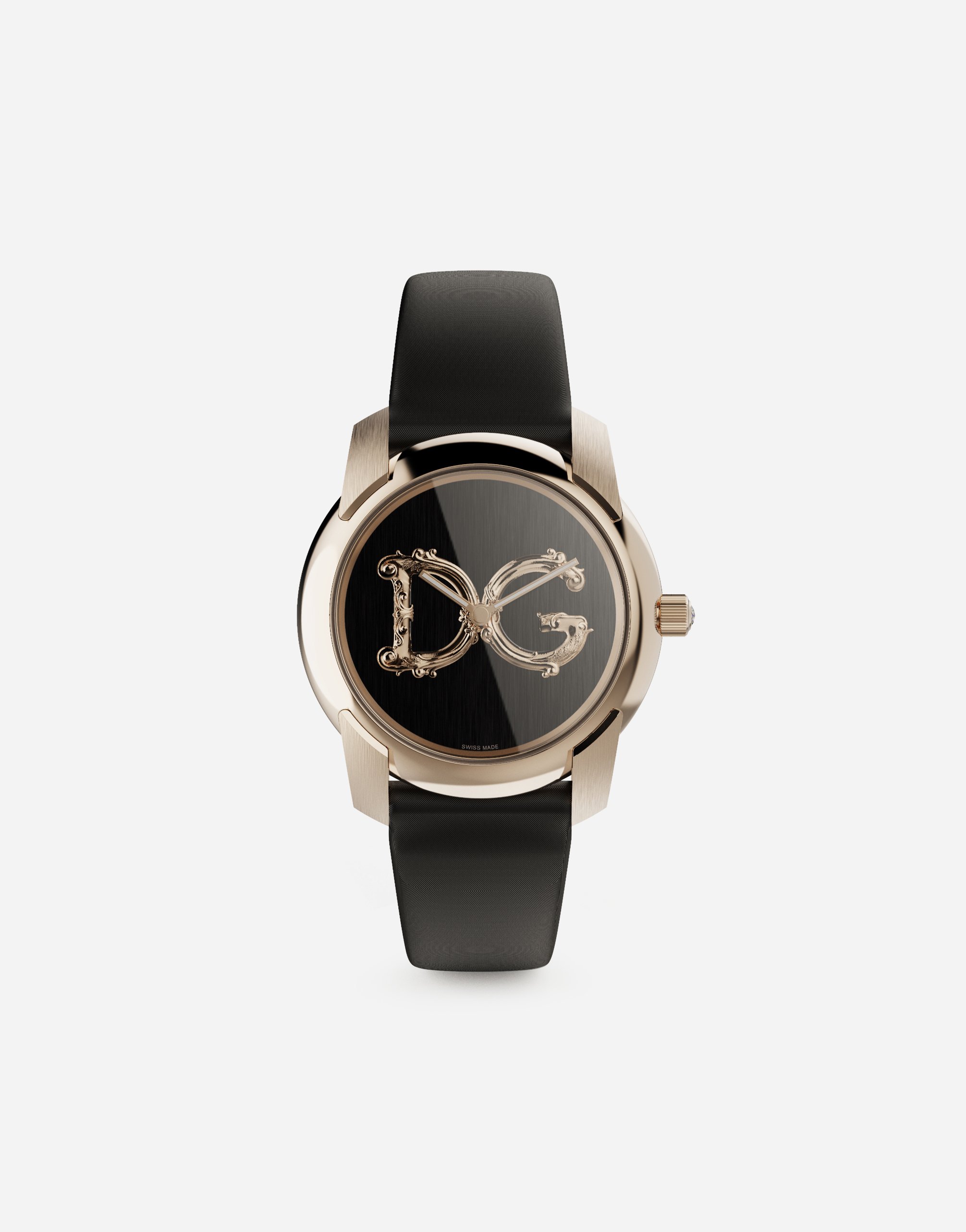 DG7 Barocco watch with grey satin strap in Black