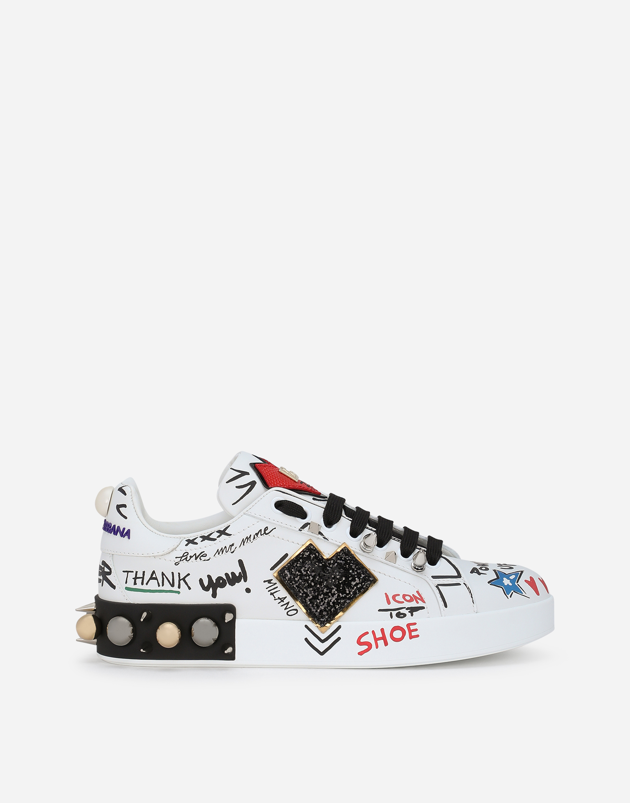 Printed calfskin Portofino sneakers with patch in Multicolor
