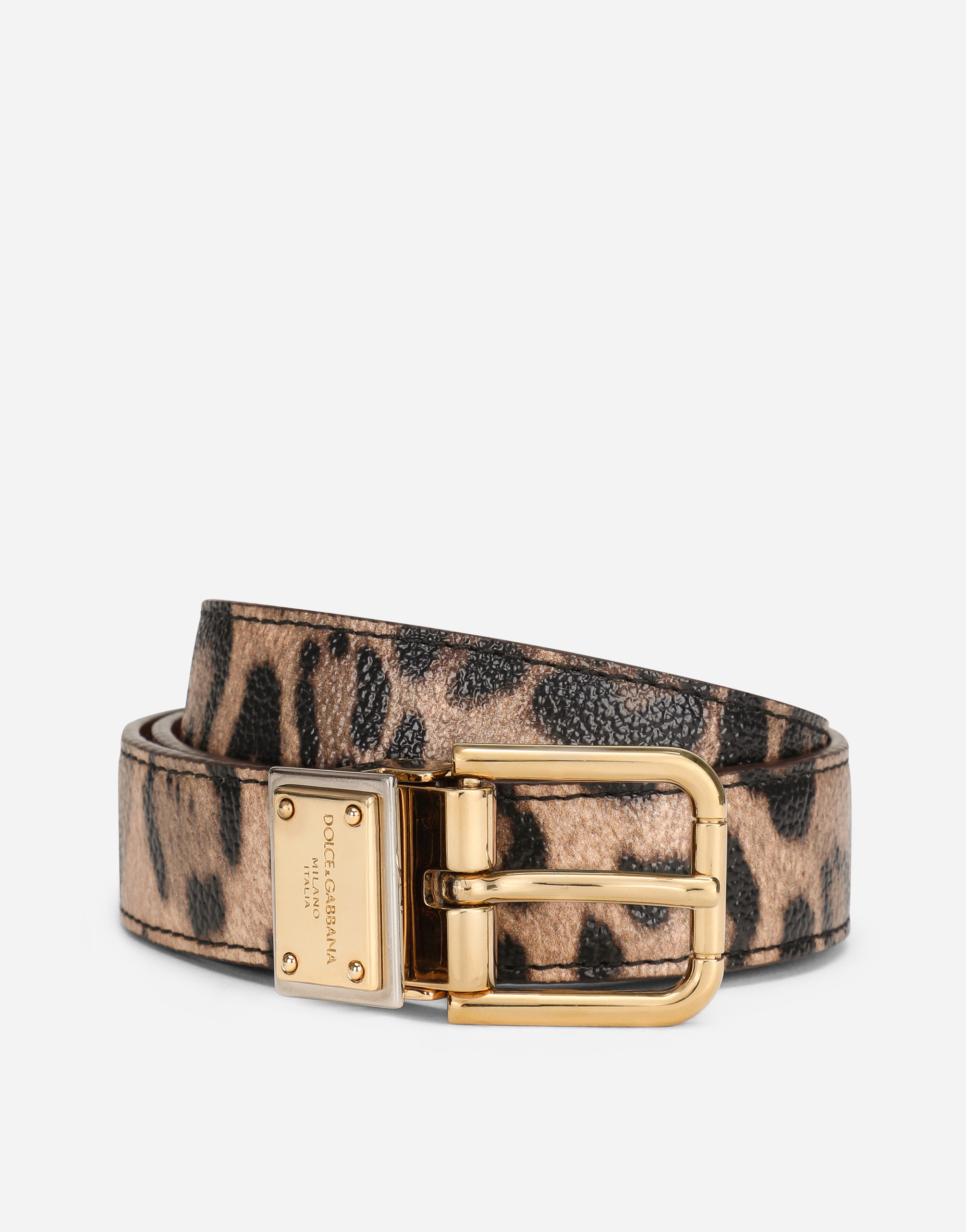 Leopard-print Crespo belt with branded plate in Multicolor