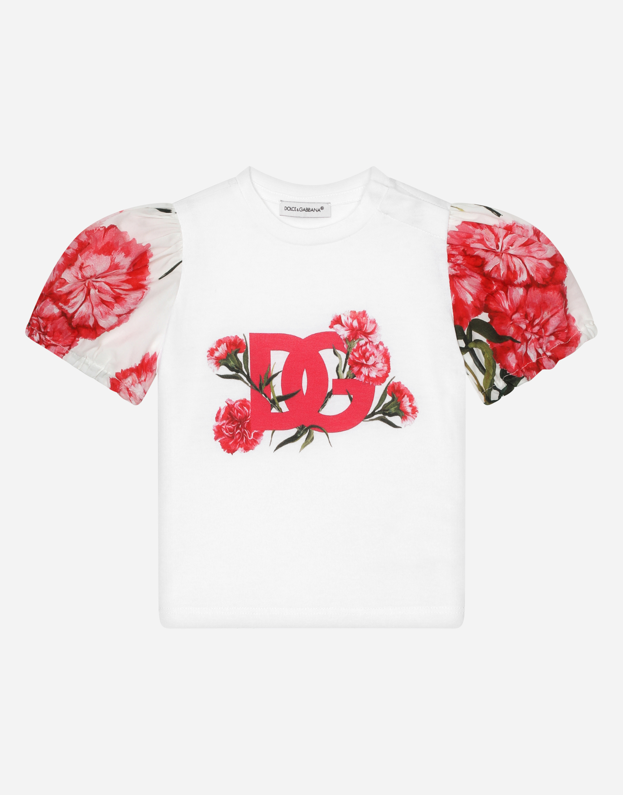 Carnation-print poplin and jersey T-shirt in Multicolor