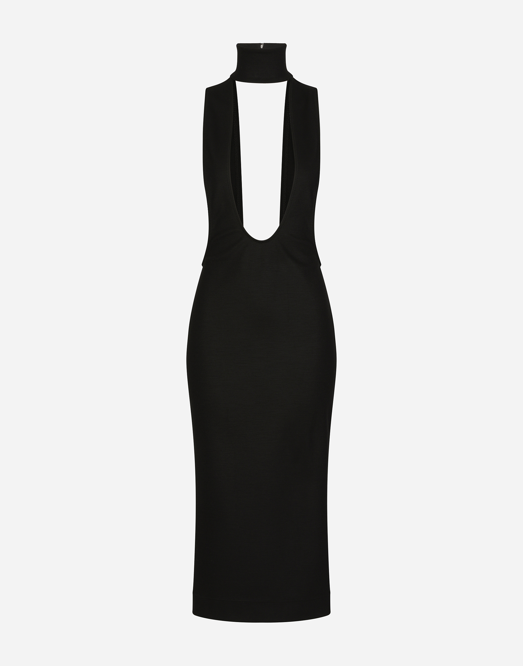 Jersey calf-length dress with cut-out detailing in Black
