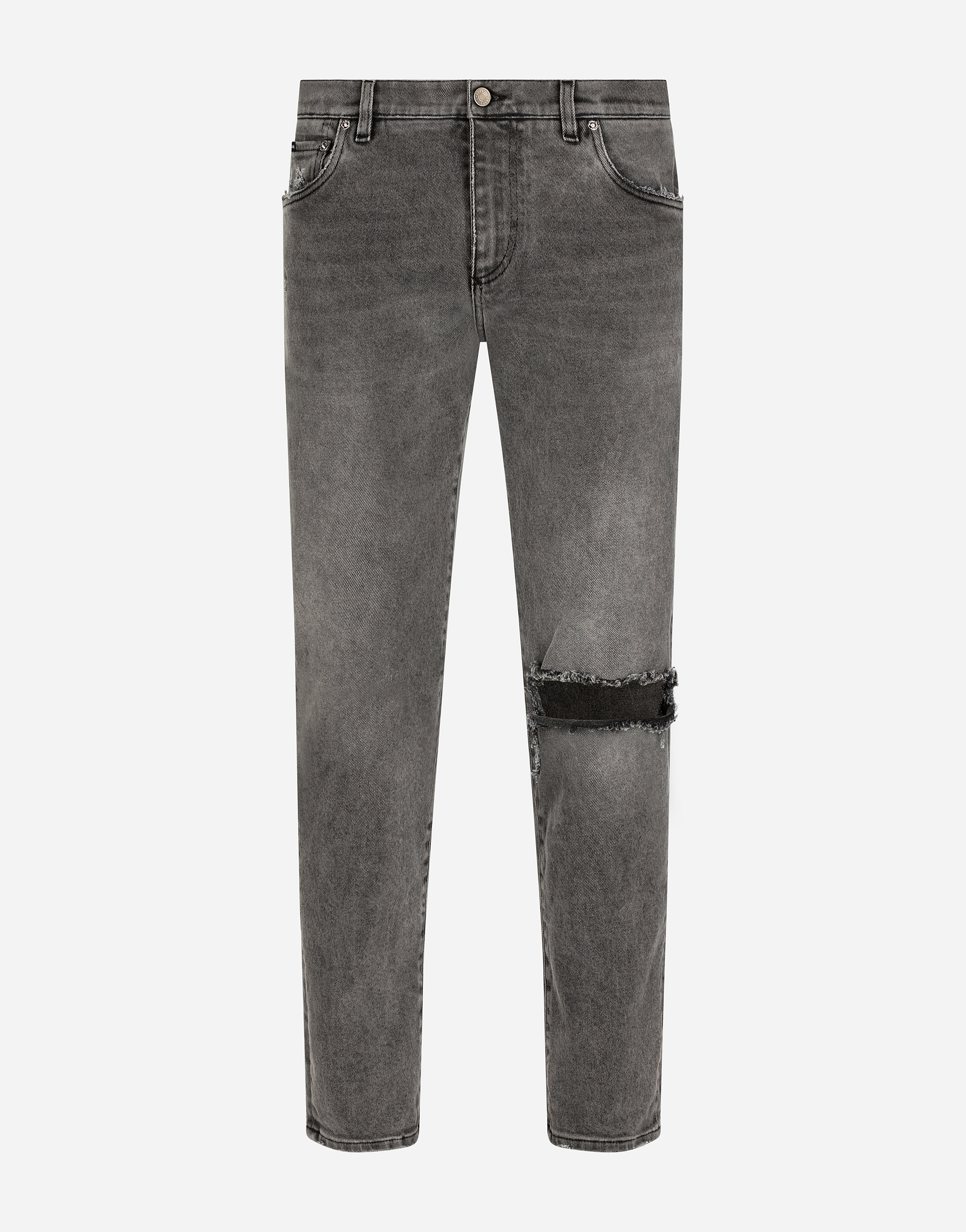 Gray slim-fit stretch jeans with rips in Multicolor