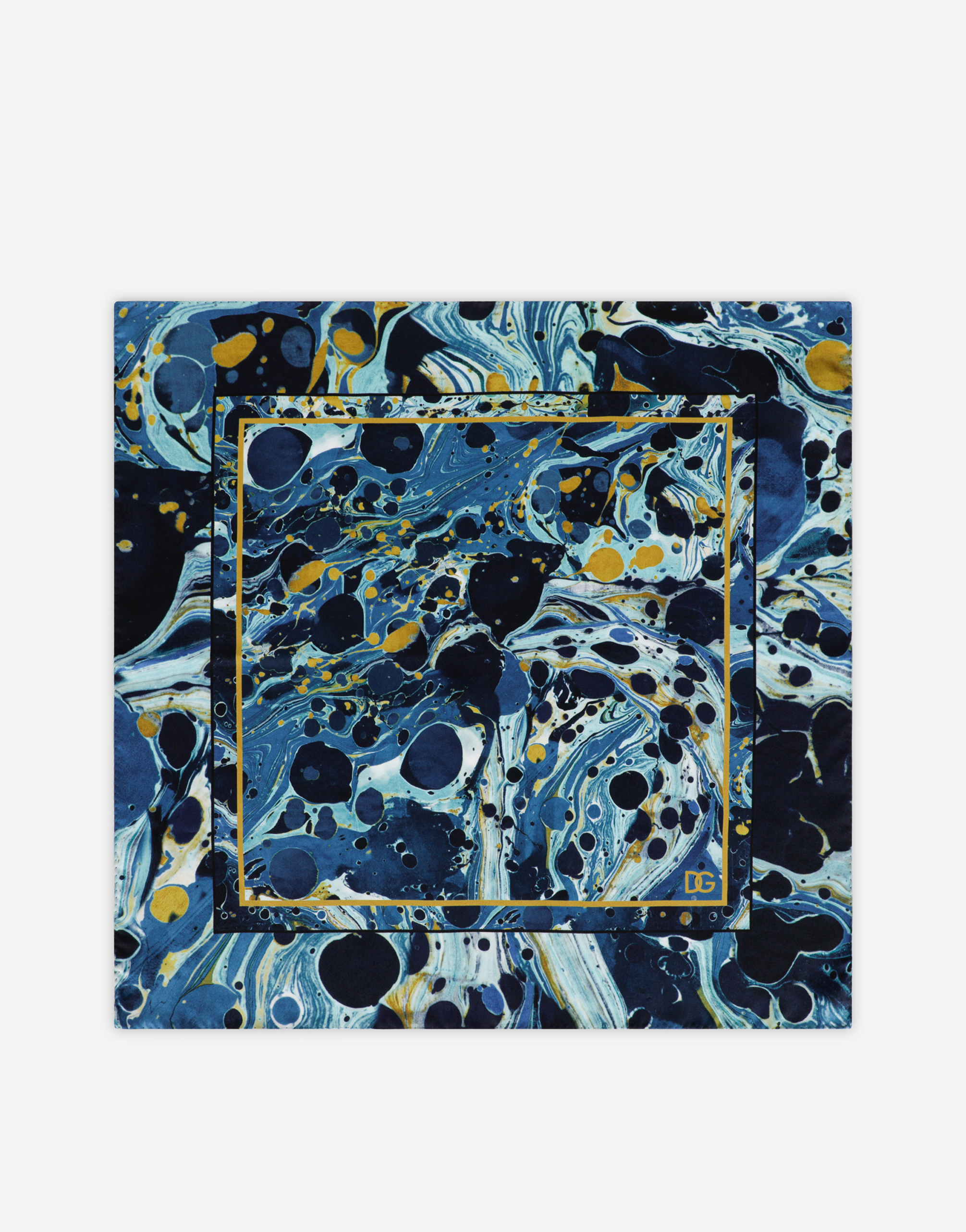 Silk bandanna with blue marbled print in Multicolor