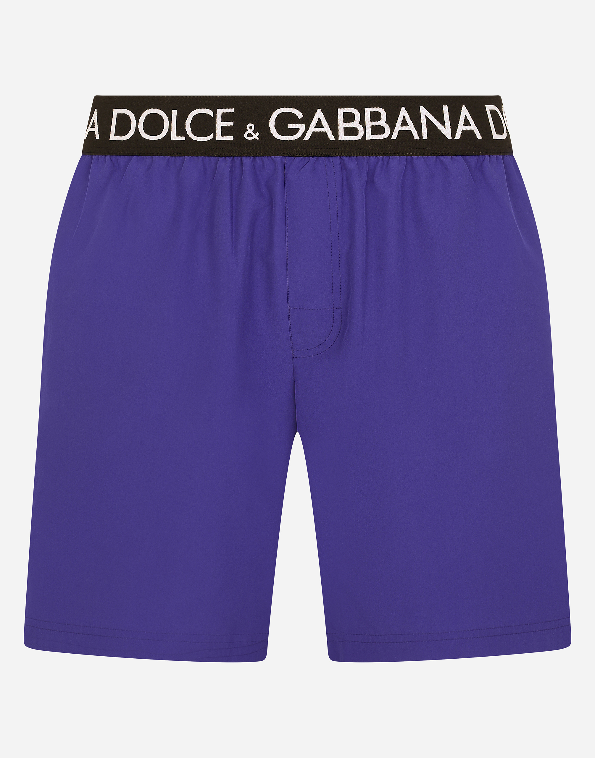 Mid-length swim trunks with branded stretch waistband in Purple
