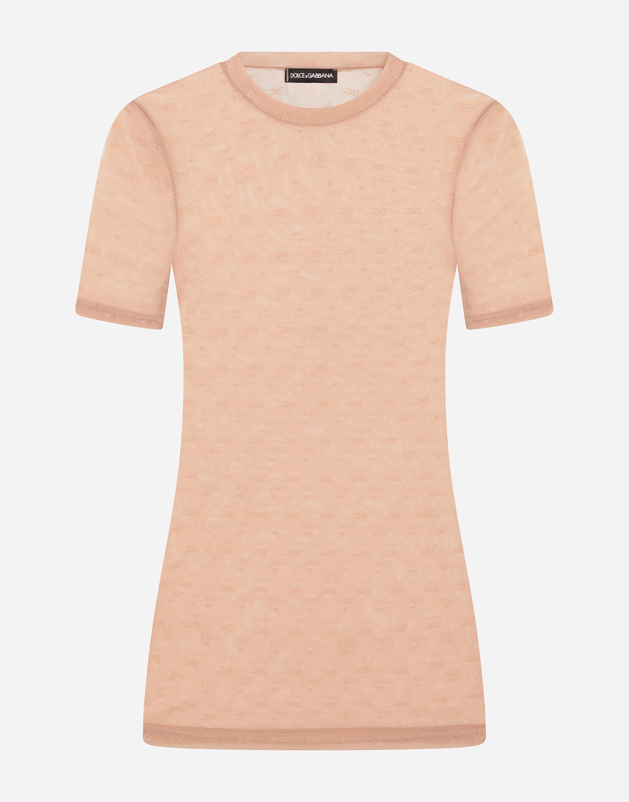 Jacquard tulle T-shirt in Beige
