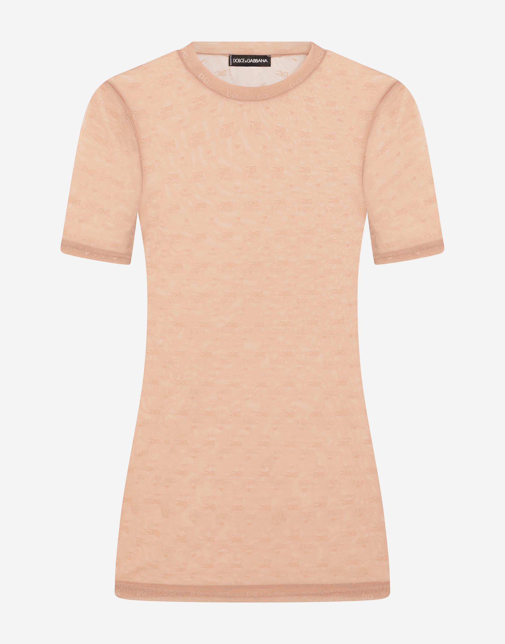 Jacquard tulle T-shirt in Beige