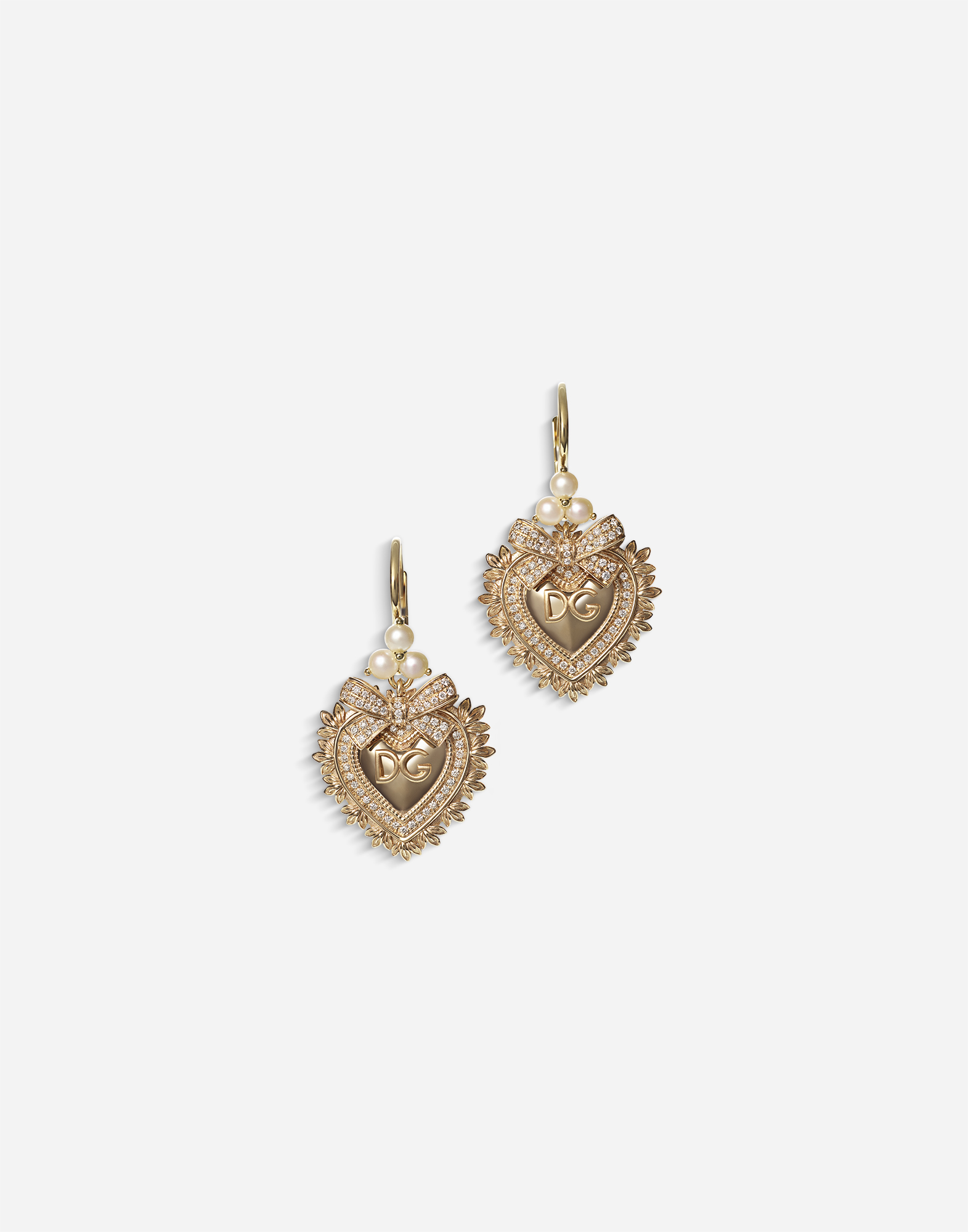 Devotion earrings in yellow gold with diamonds and pearls in Yellow Gold