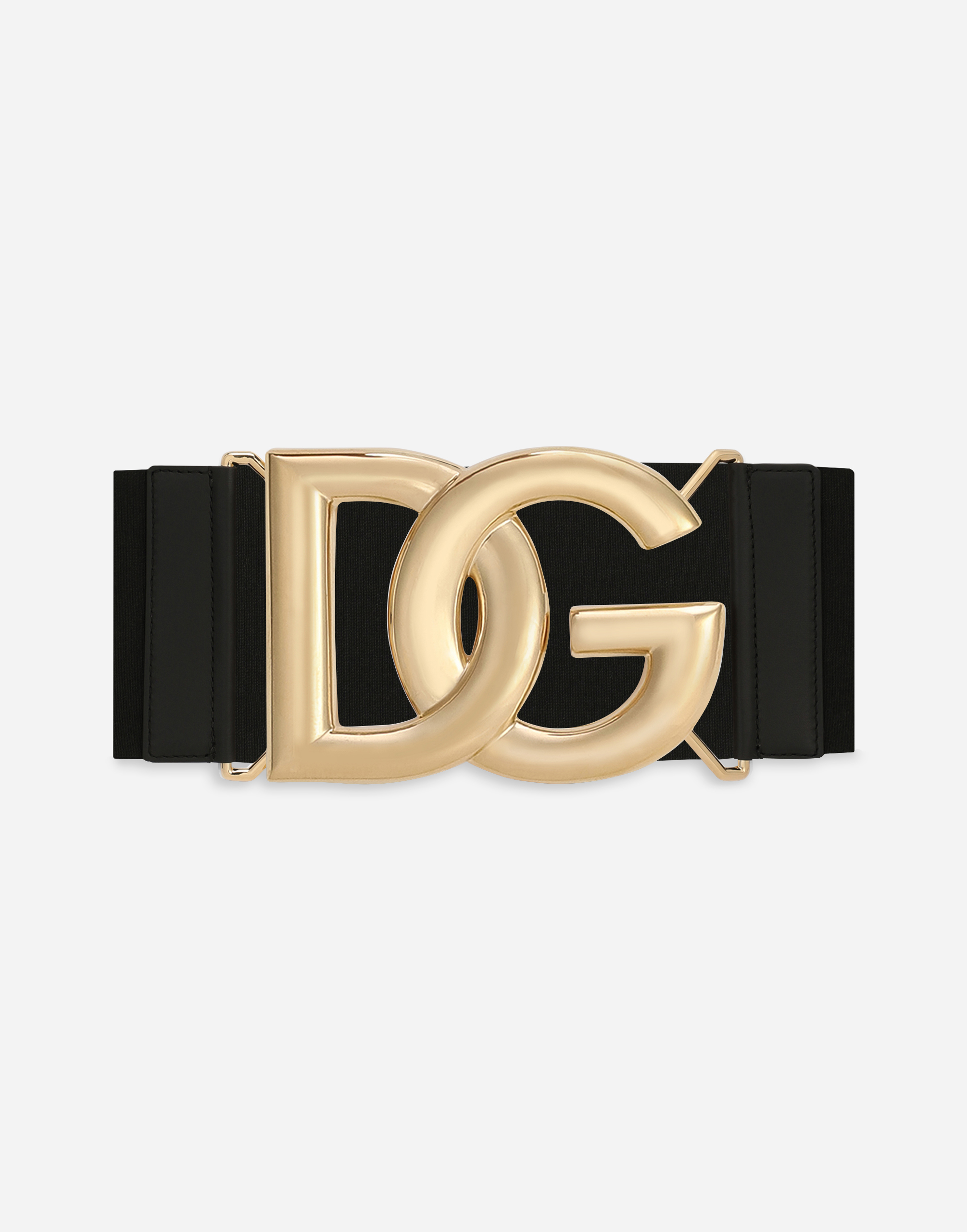Stretch band belt with crossover DG logo buckle in Black