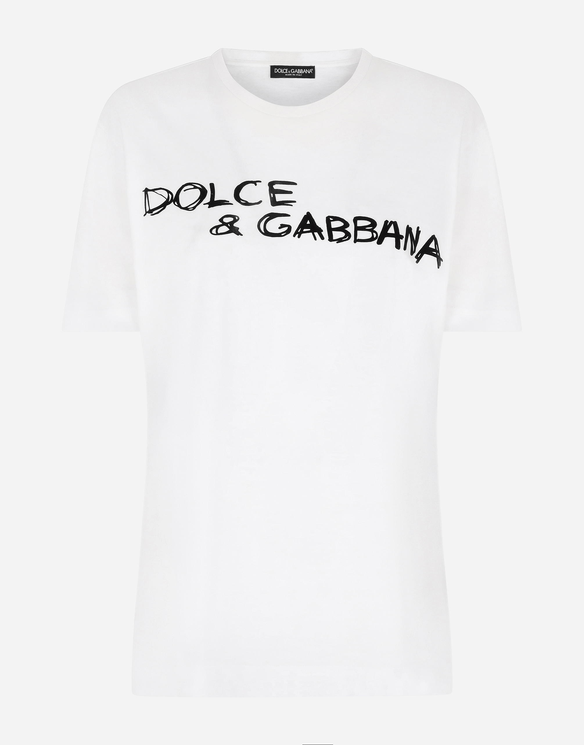 Oversize short-sleeved jersey T-shirt with Dolce & Gabbana lettering in White
