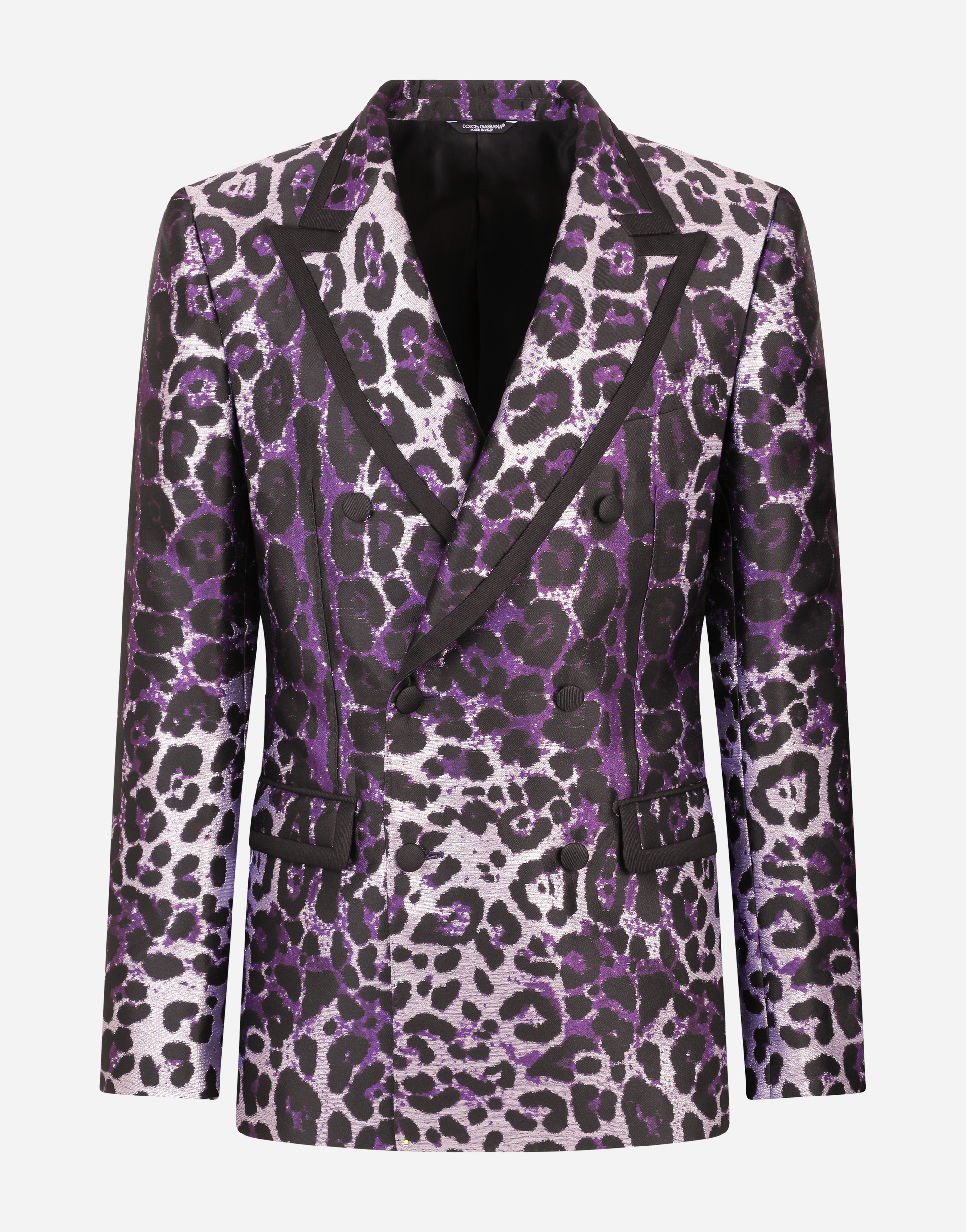Double-breasted in leopard-print jacquard Sicilia-fit suit in Multicolor