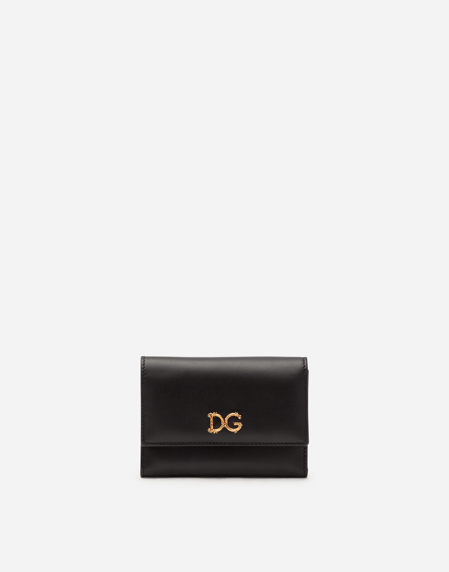 Small calfskin continental wallet with baroque DG in Black