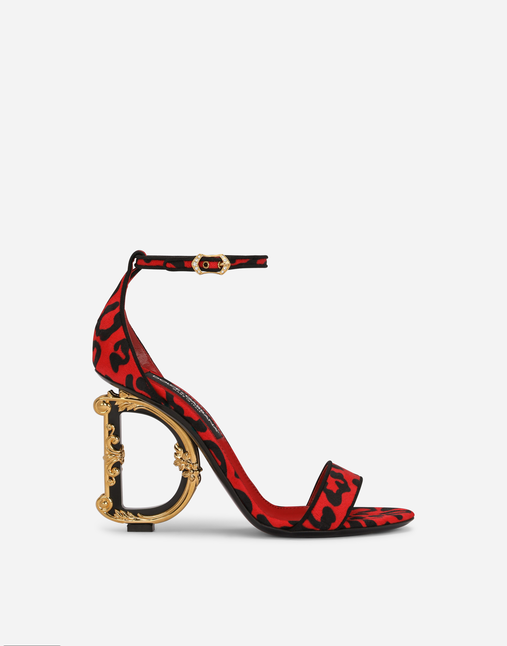 Leopard-print brocade sandals with baroque DG detail in Multicolor