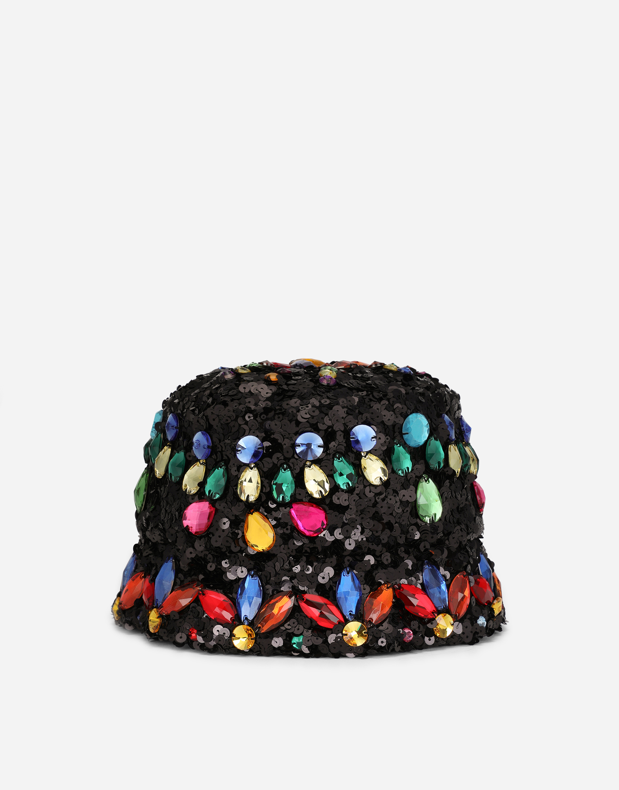 Sequined bucket hat with crystals in Black