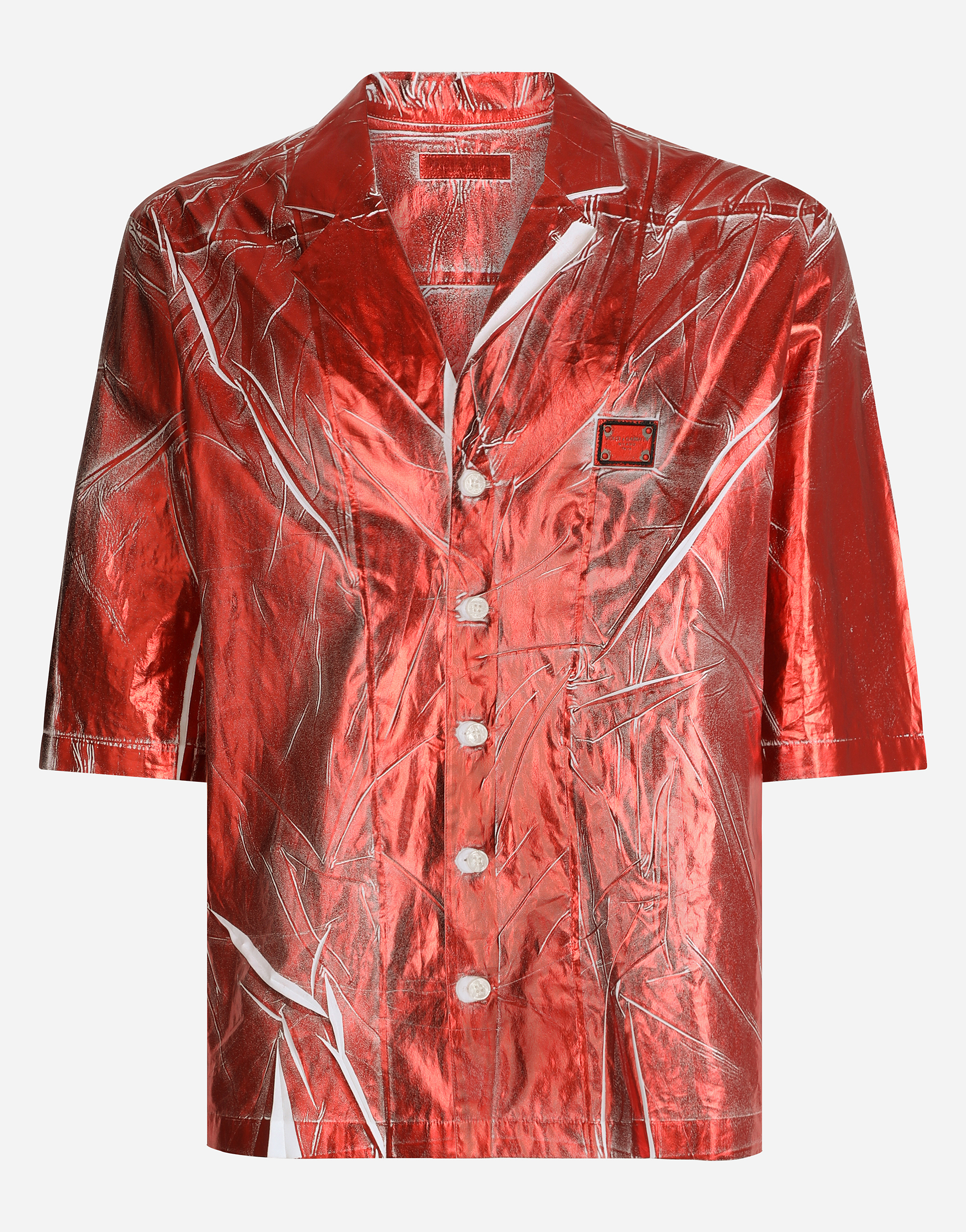 Coated cotton Hawaiian shirt with branded tag in Red