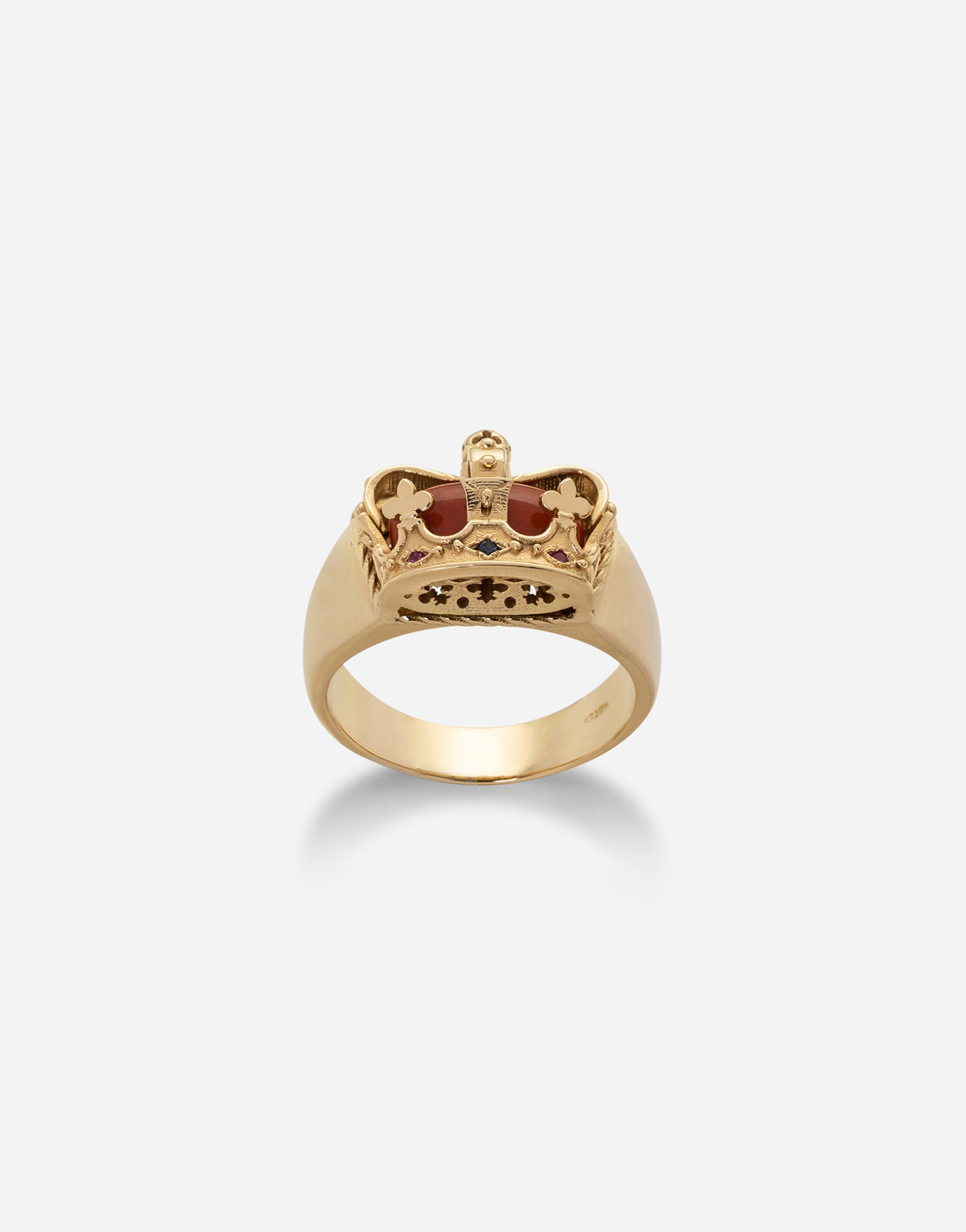 Crown yellow gold ring with red jasper on the inside in Gold