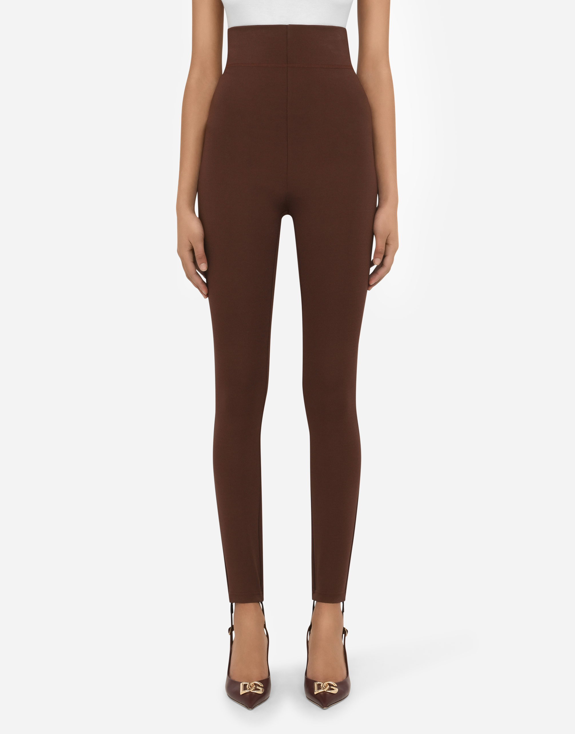 Jersey leggings with stirrups in Brown