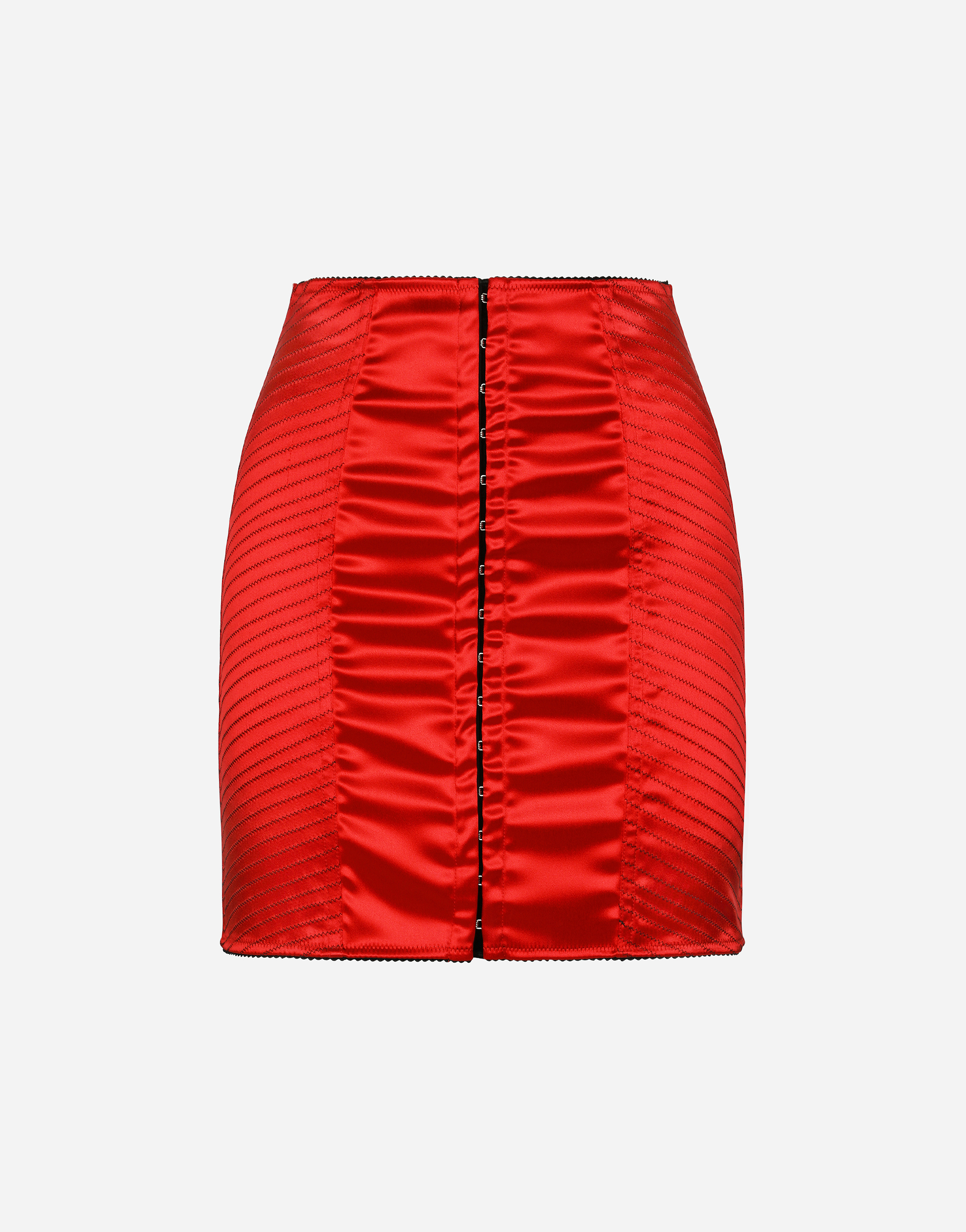 Satin miniskirt with hook-and-eye fastenings in Red